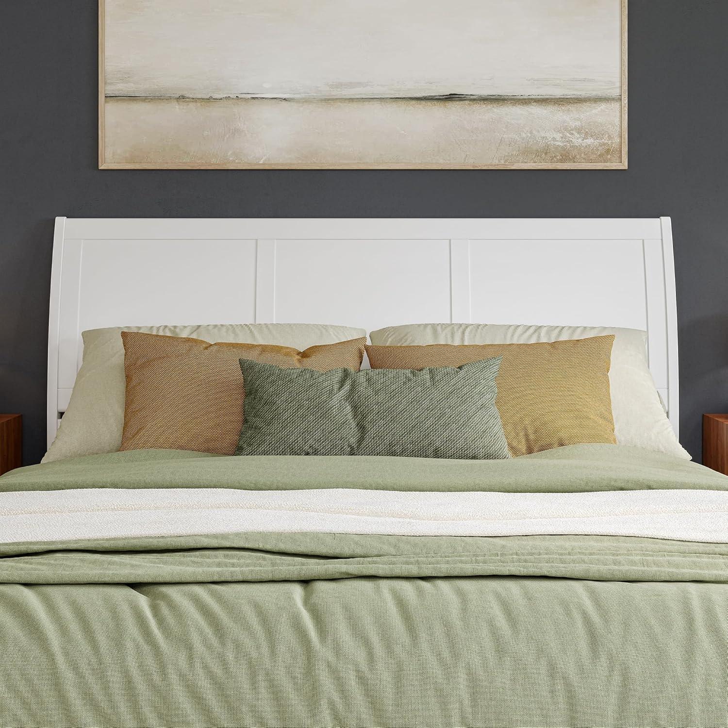 AFI Portland King Sleigh Solid Wood Panel Headboard with Attachable Charger, White