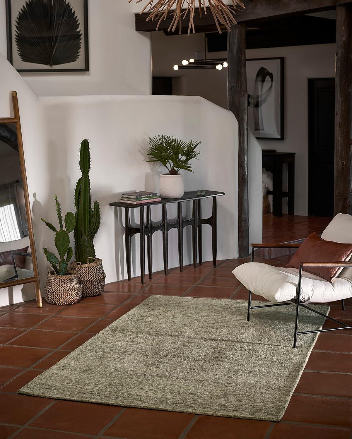 Momeni 2'x3' James Solid Handtufted Accent Rug Sage Green: Wool, Low Pile, Indoor, Rectangle, Cotton Backing