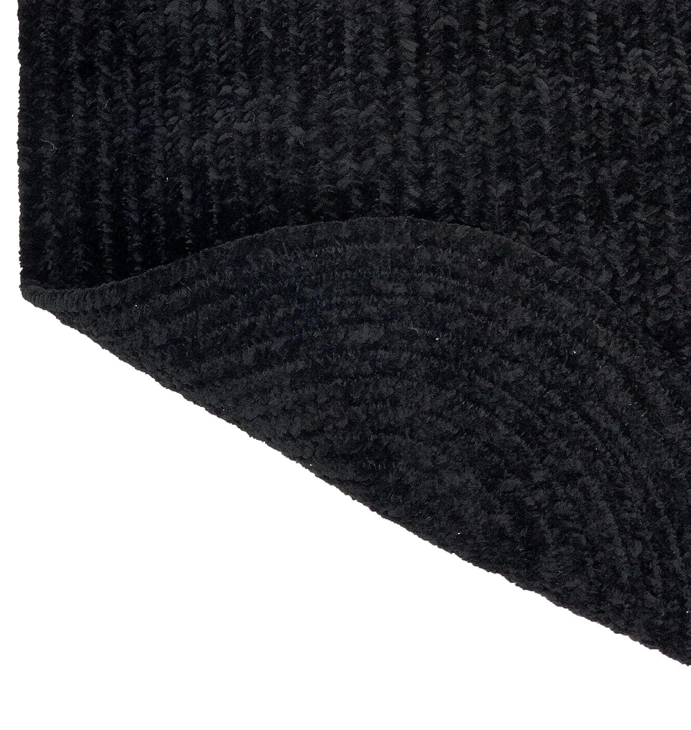 24" x 72" Chenille Solid Collection Black Reversible Indoor Area Utility Runner Rug - Better Trends