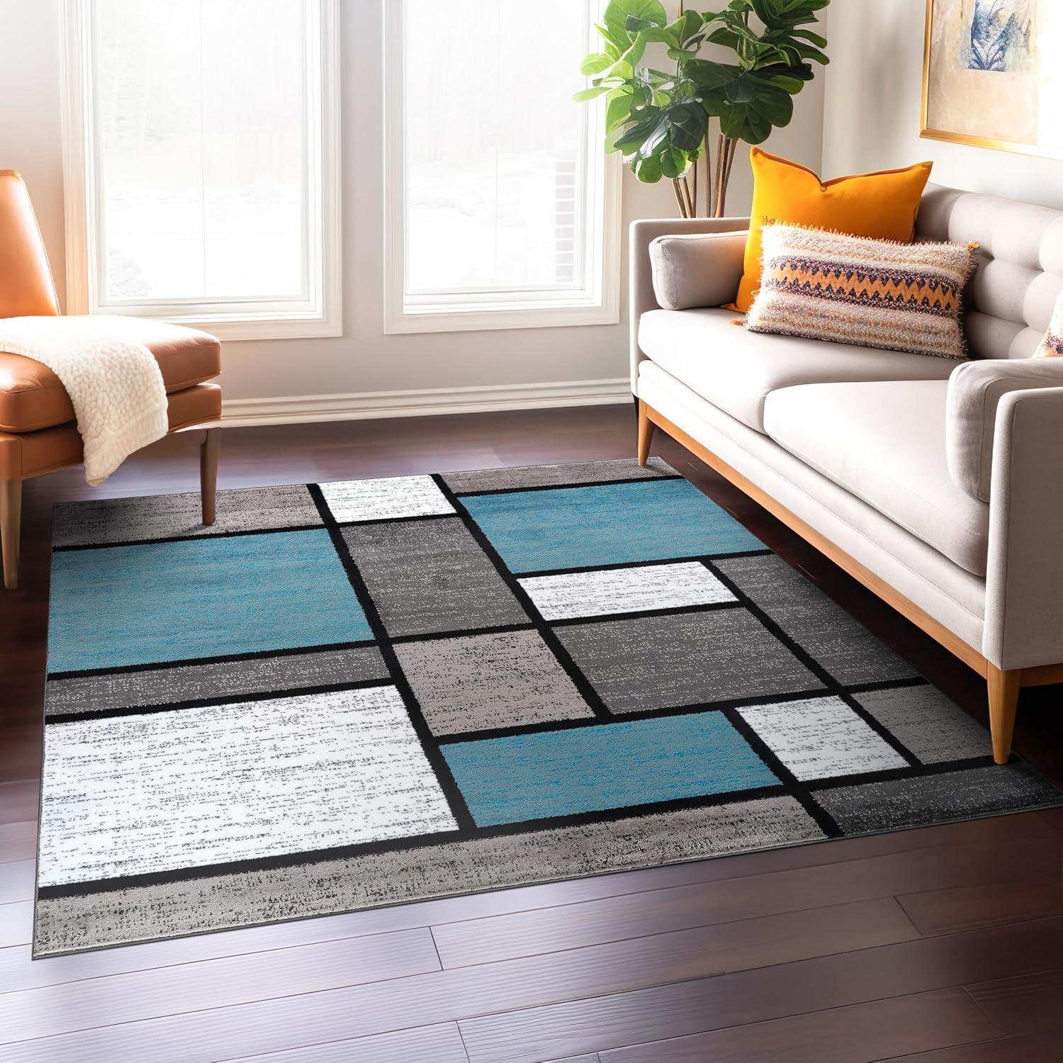 World Rug Gallery Contemporary Modern Boxed Color Block Area Rug