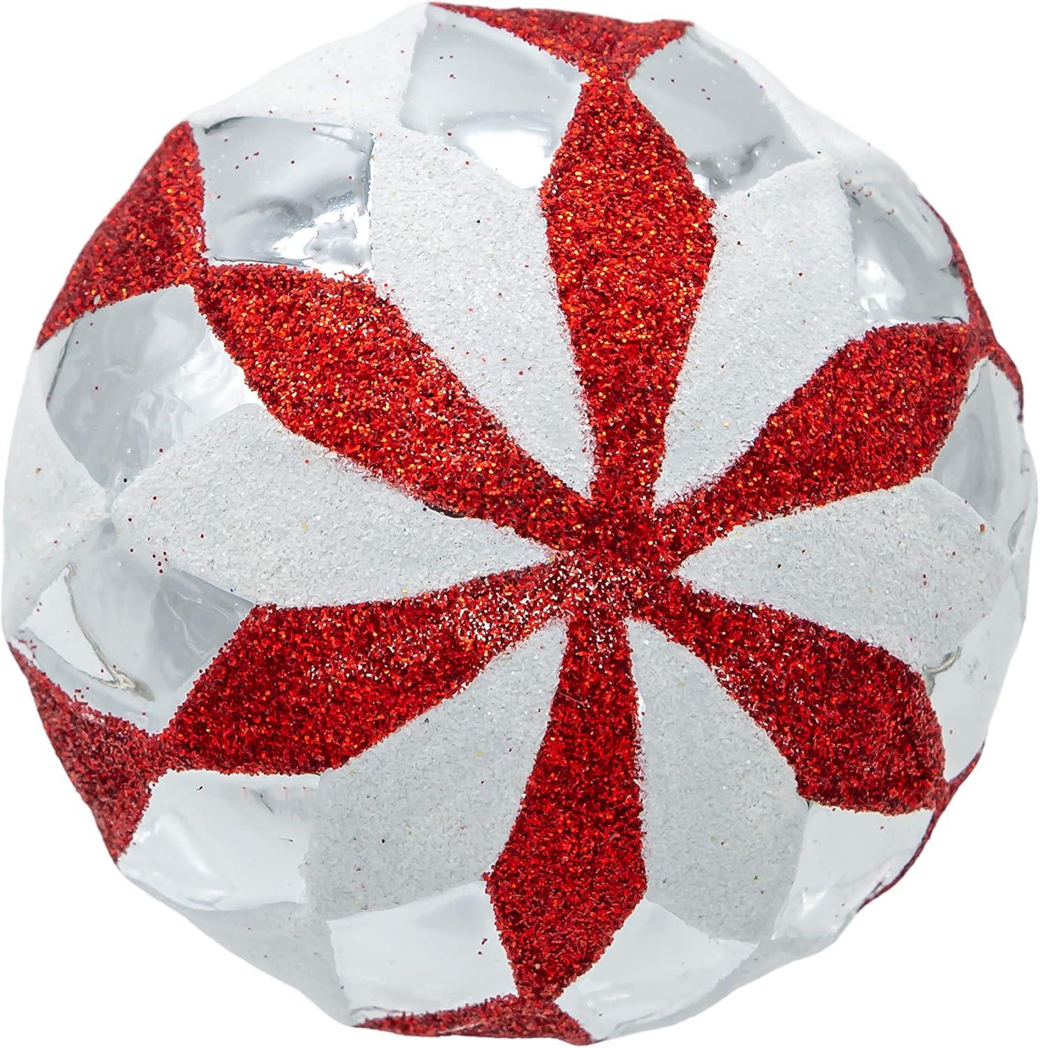 Kurt Adler 80MM Glass Red, White and Silver 6-Piece Ball Ornament Set