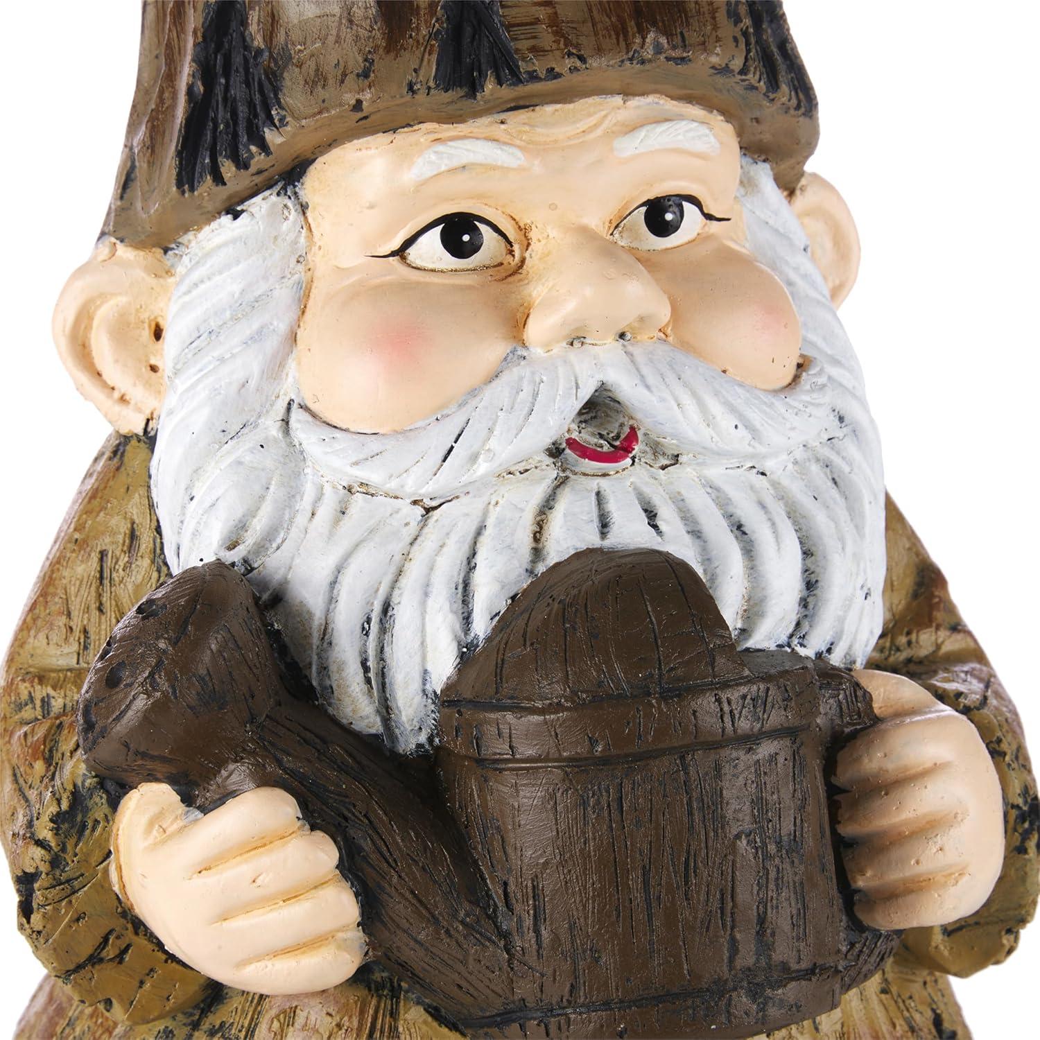 16" Magnesium Oxide Indoor/Outdoor Garden Gnome with Watering Can Statue Brown - Alpine Corporation