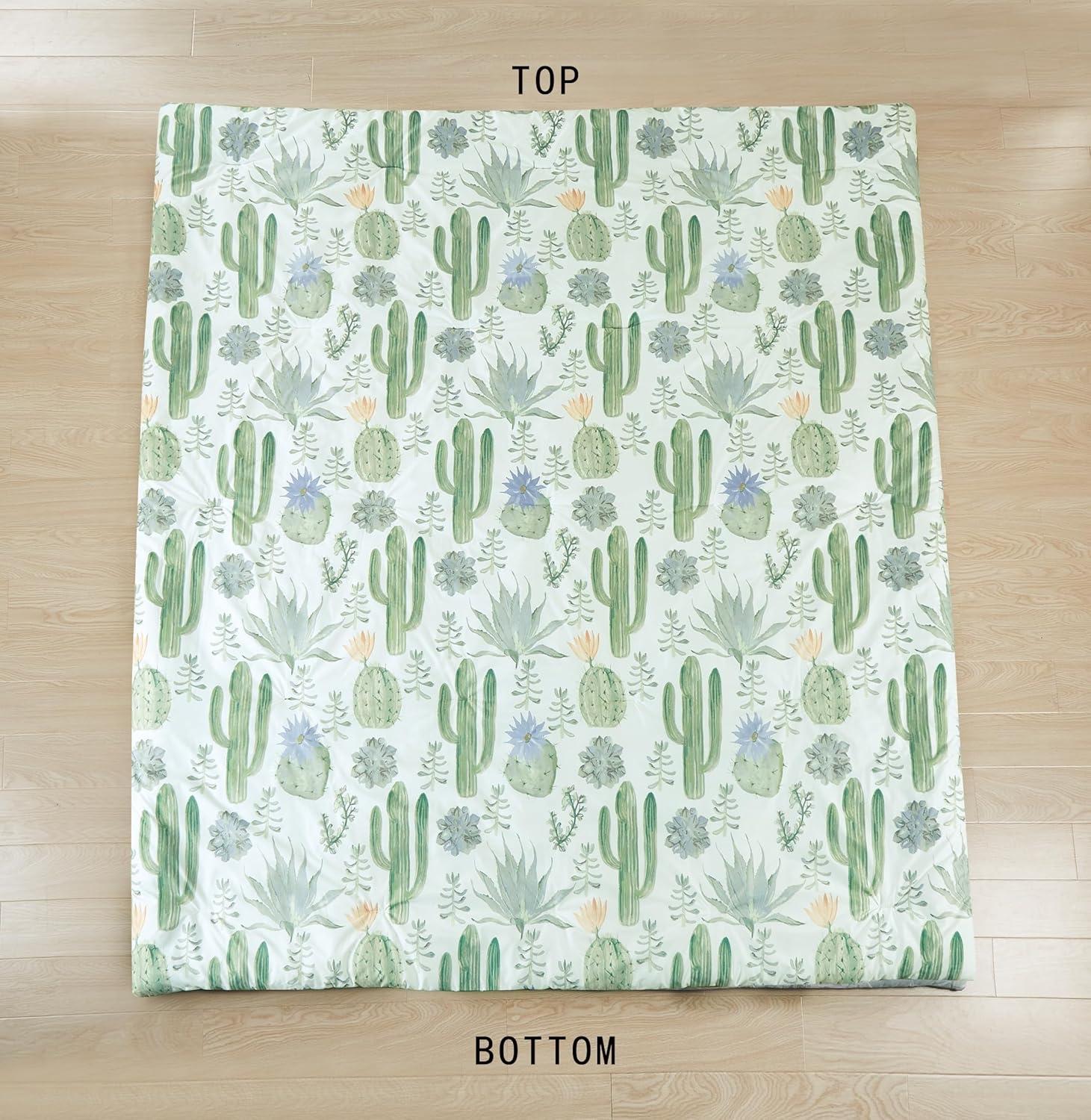 Chezmoi Collection Cereus 3-Piece Southwestern Serene Desert Comforter Set, Green Blue Cactus Succulent Plant Printed Washed Microfiber Bedding, Full