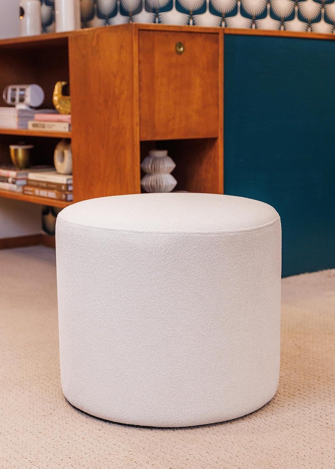 19" Round Pouf Ottoman Cream Boucle - WOVENBYRD: Upholstered, No Assembly Required