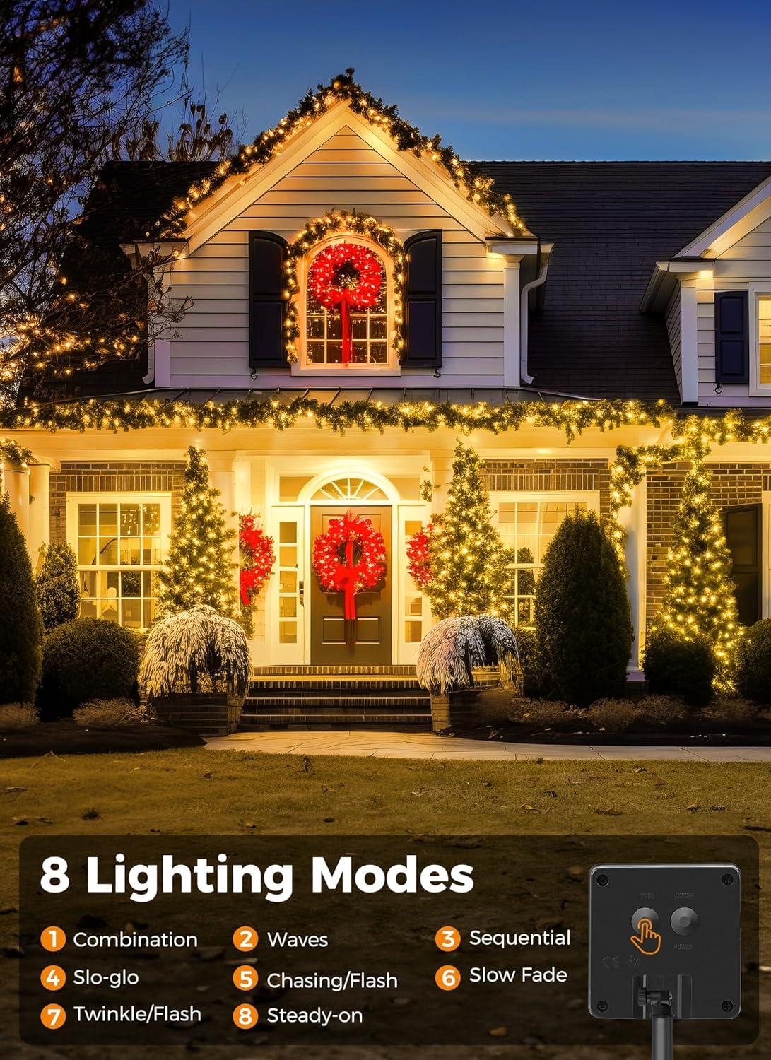 Minetom Solar String Lights Outdoor - 40FT 100 LED String Lights Solar Powered with 8 Lighting Modes, Waterproof Patio Lights, Outdoor Solar Lights for Outside Tree Garden Balcony Gazebo, Pure White