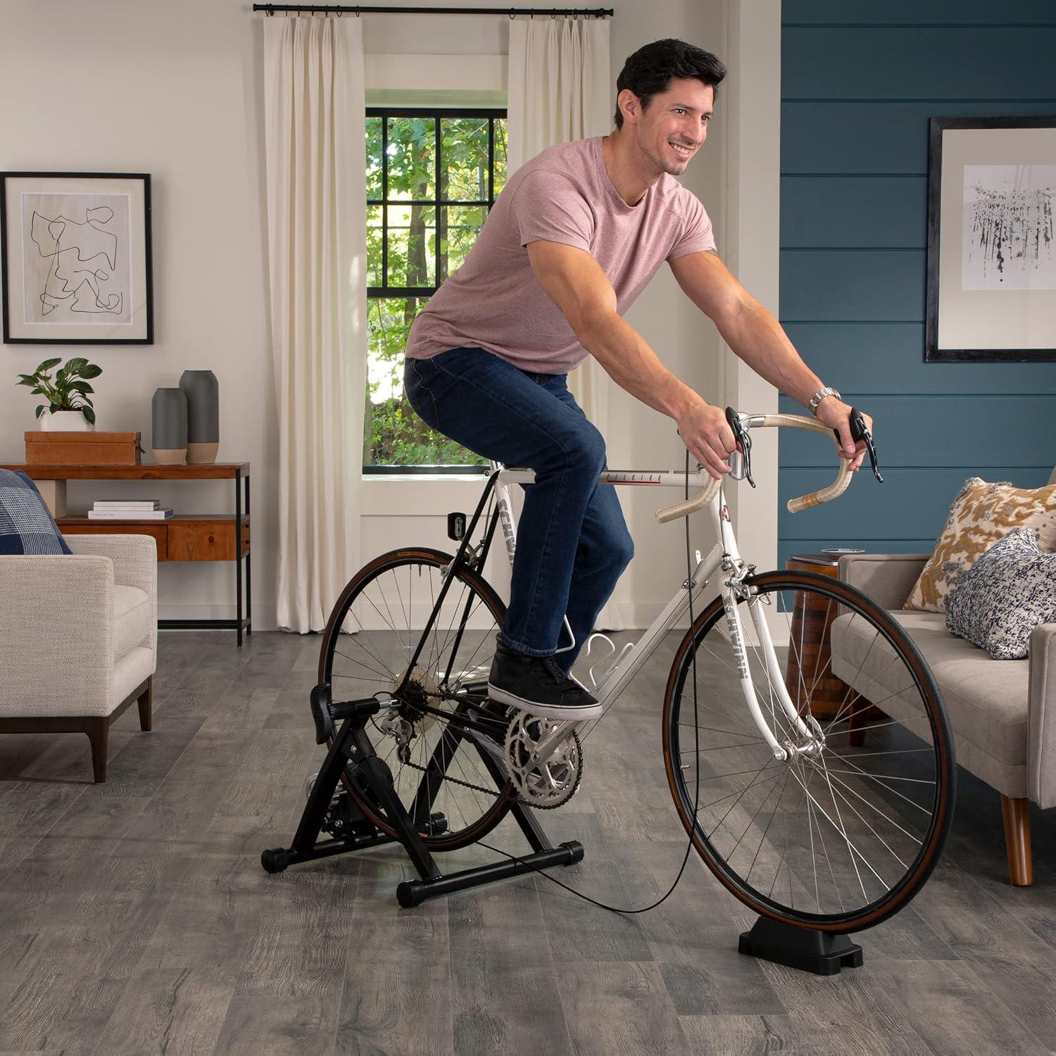 Exercise Bike Trainer - Indoor Bicycle Training Stand With Quiet 5-Level Magnetic Resistance and Front Wheel Riser Block by Bike Lane