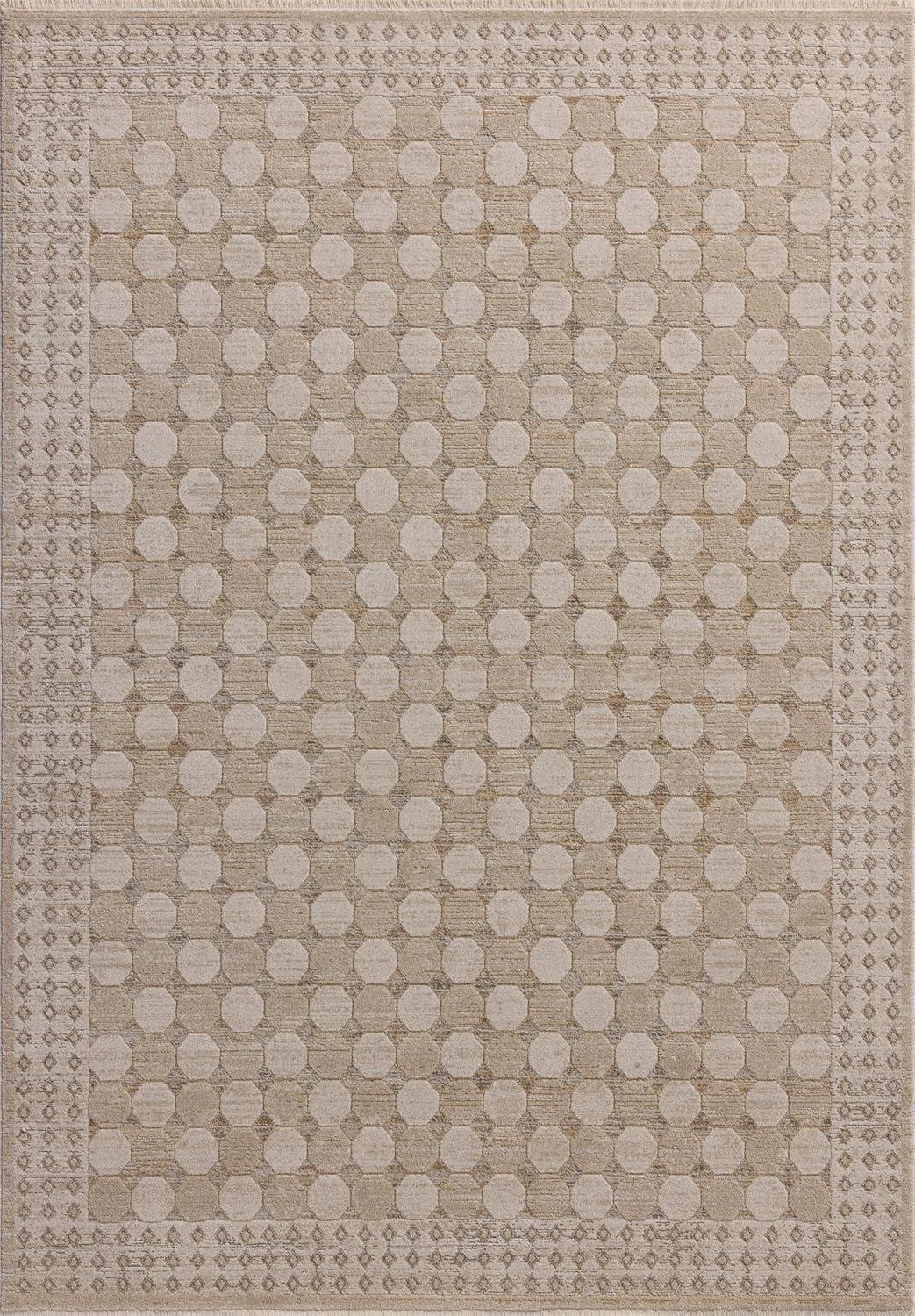 Taupe and Natural Geometric Low Pile Area Rug