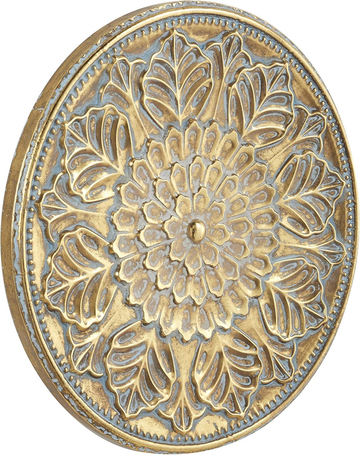 DecMode Gold Metal Plate Wall Decor with Embossed Details