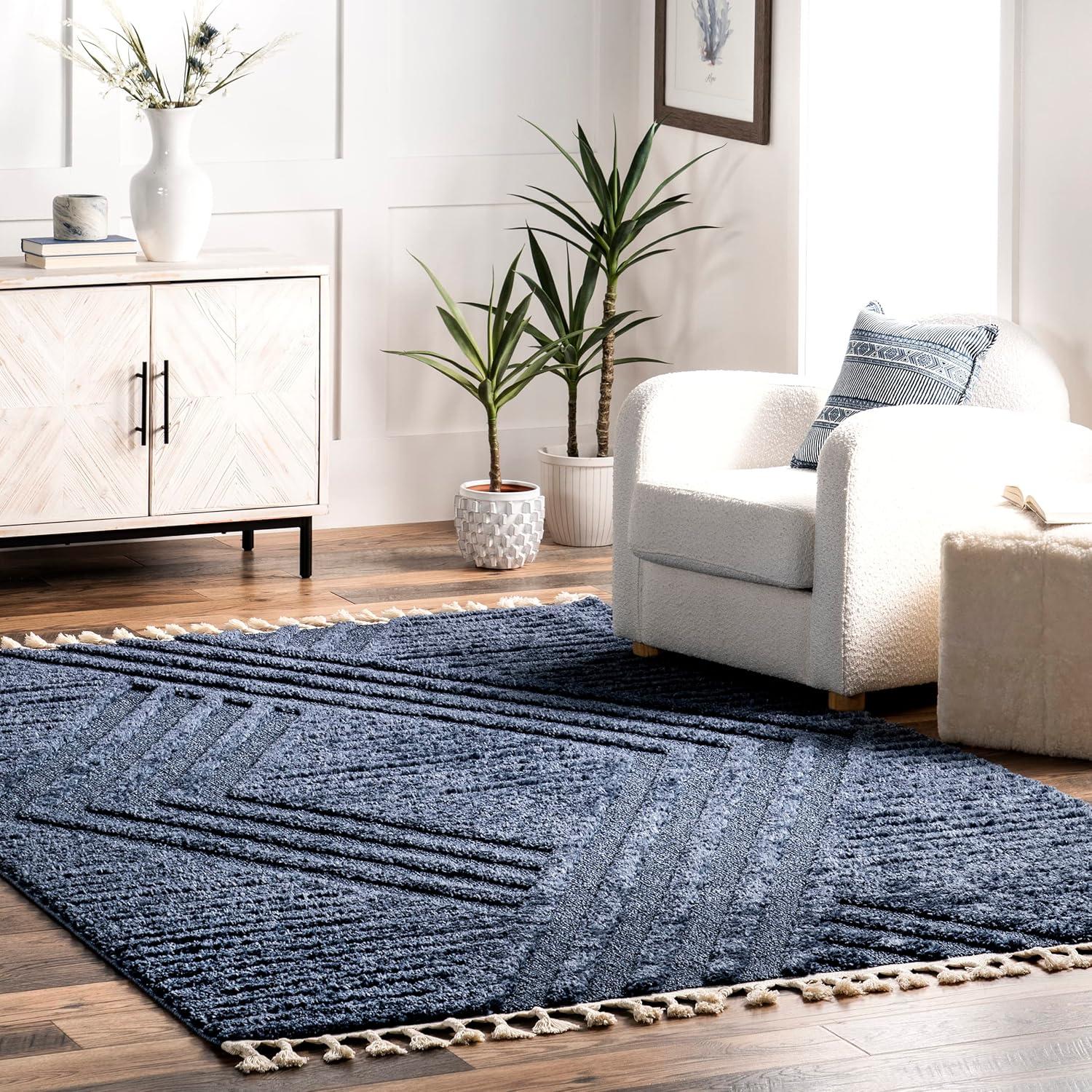 Nuloom Risette Solid 5x8 Shag Indoor Area Rug for Living Room Bedroom Dining Room Nursery, Blue