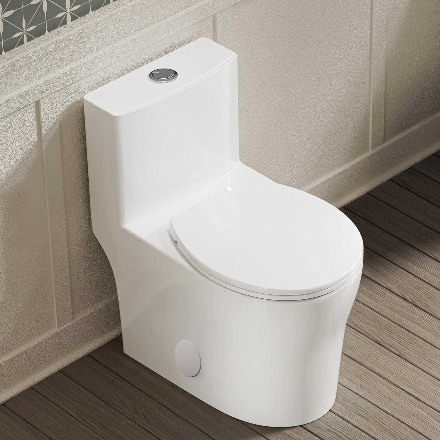 Dual-Flush Round One-Piece Toilet with Glazed Surface Comfort Seat Height Modern Toilet (Seat Included)