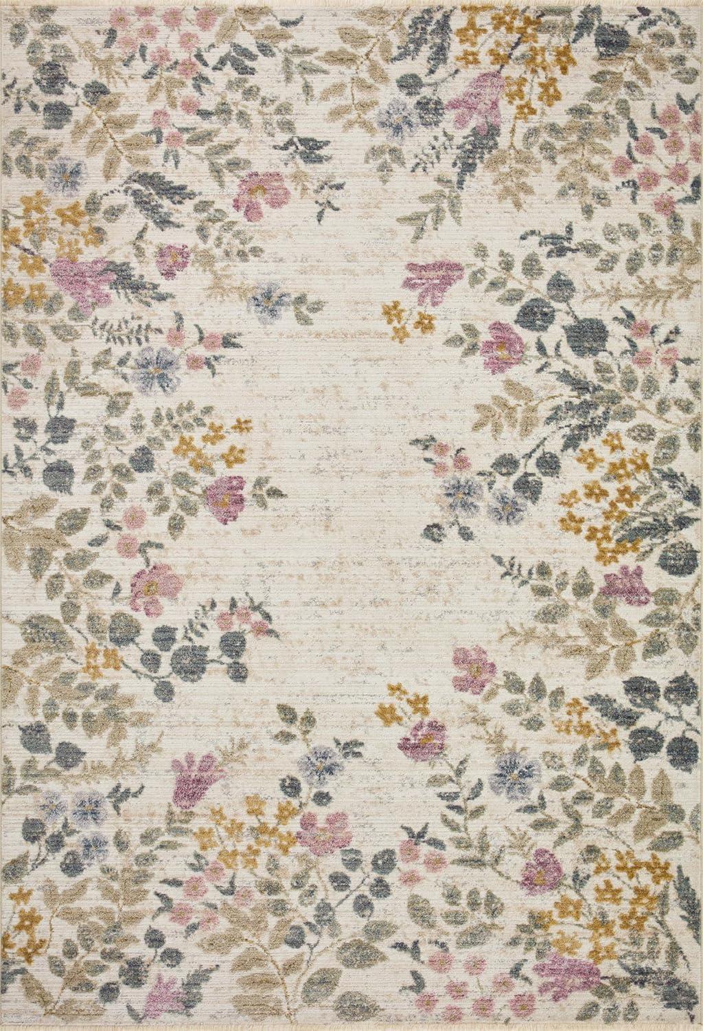 Ivory Floral Wool and Synthetic 2'-6" x 4'-0" Accent Rug