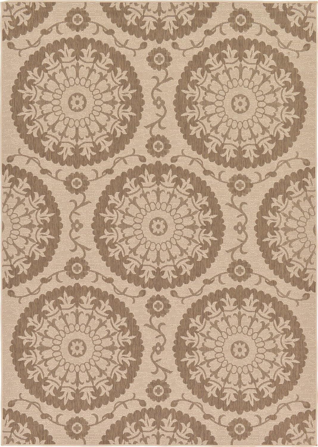 Brown and Beige Abstract Outdoor Synthetic Area Rug