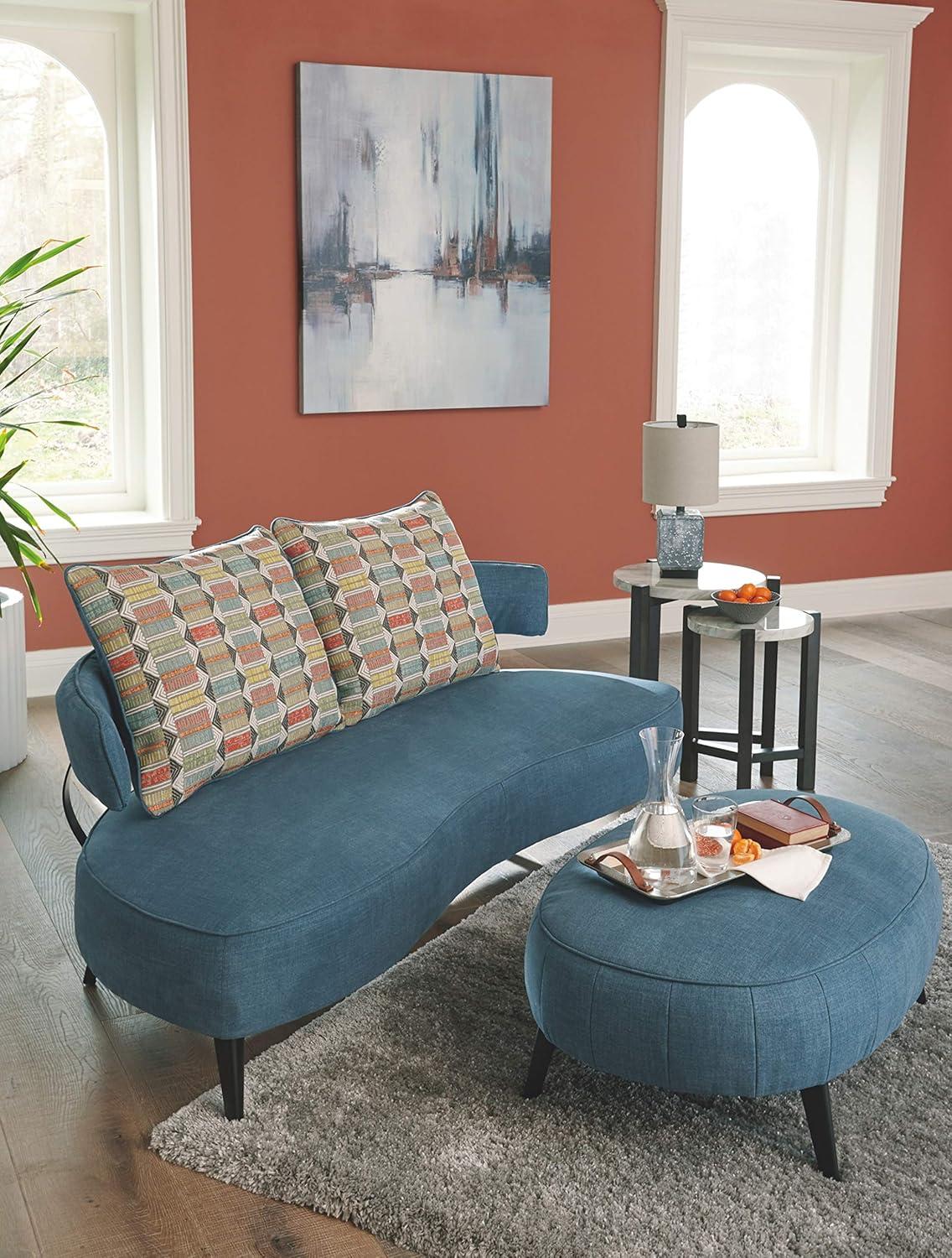 Hollyann 76'' Velvety Blue Transitional Stationary Sofa