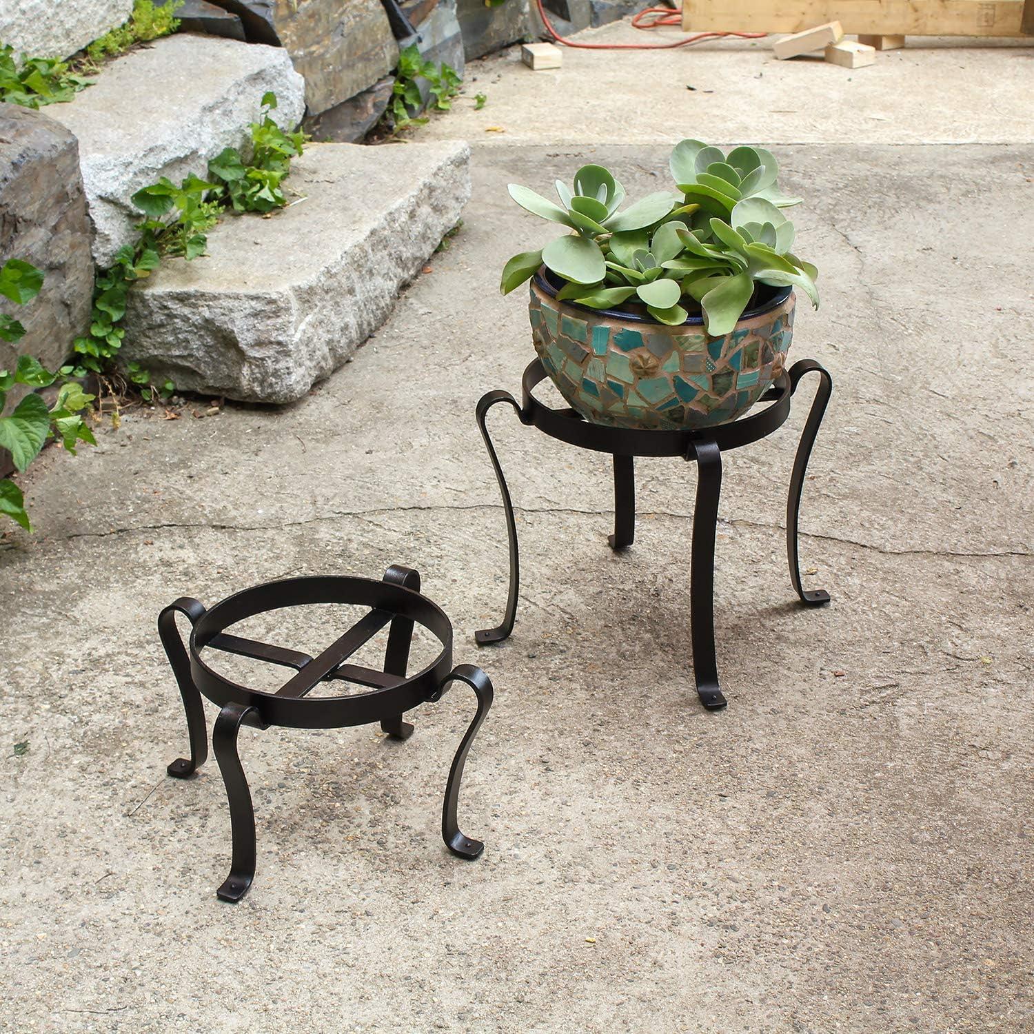 Black Wrought Iron 12-Inch Patio Flower Pot Stand