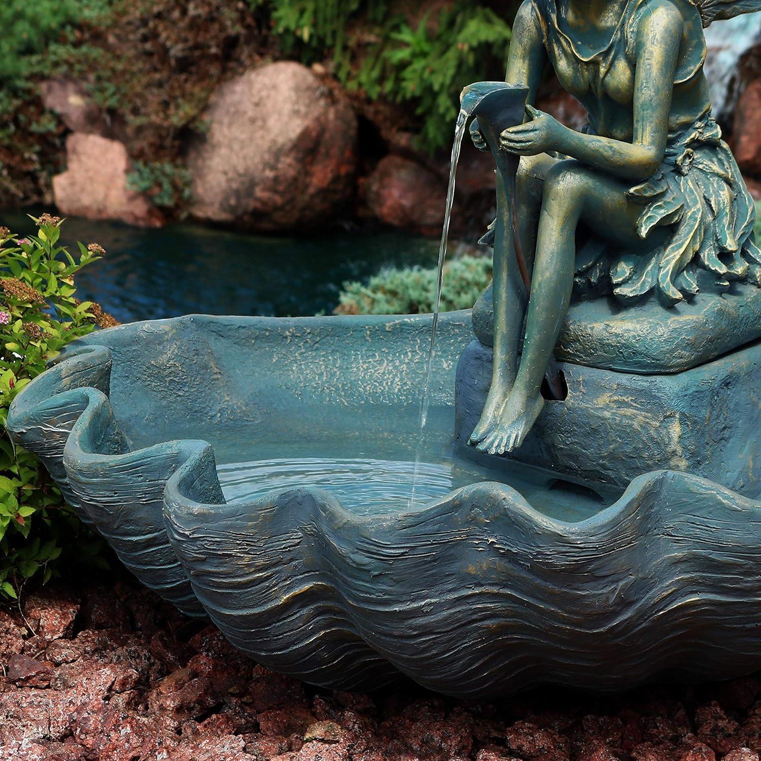 Sunnydaze 30"H Electric Fiberglass Fairy Shell Outdoor Water Fountain