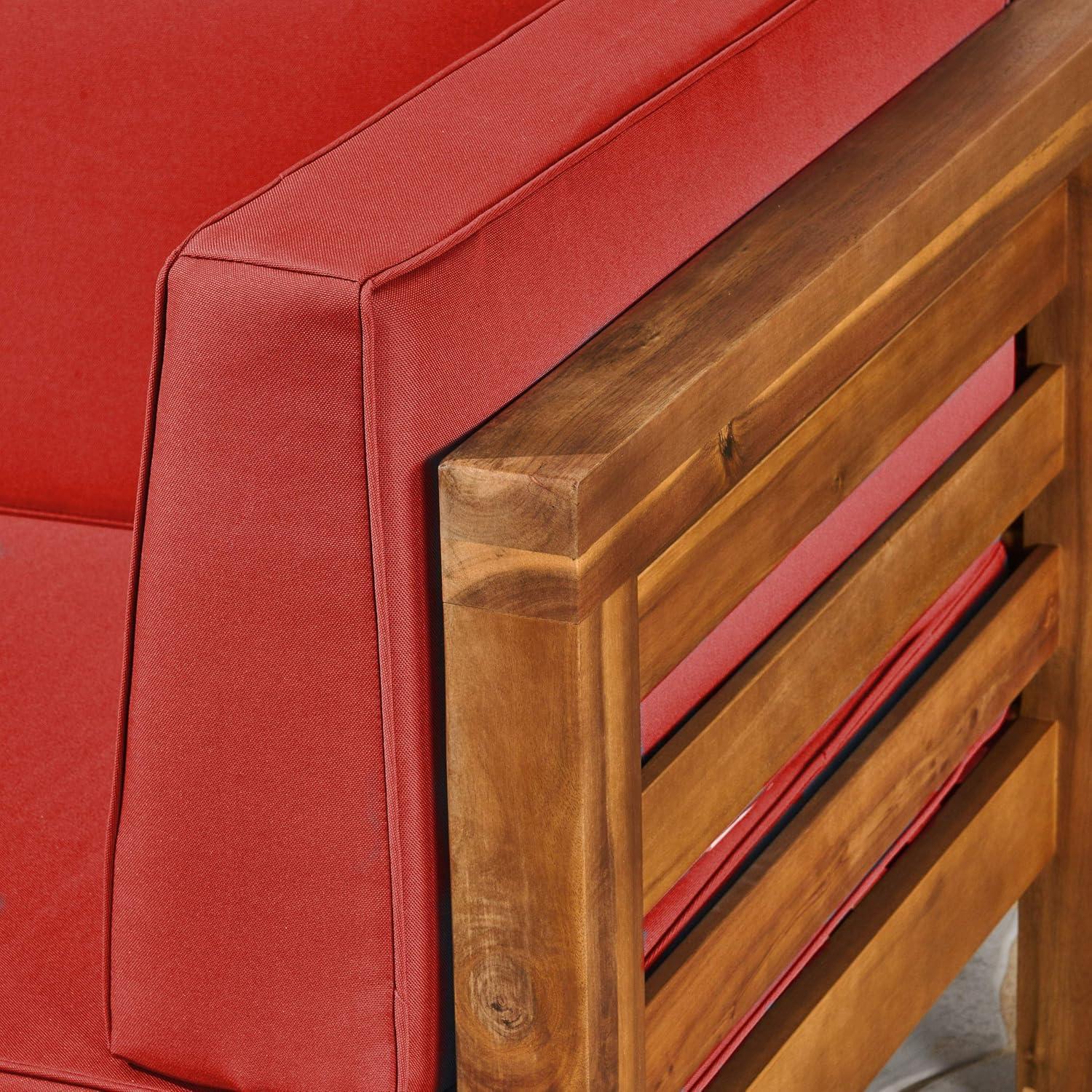 Teak and Red Acacia Wood 3-Seater Outdoor Sectional Sofa