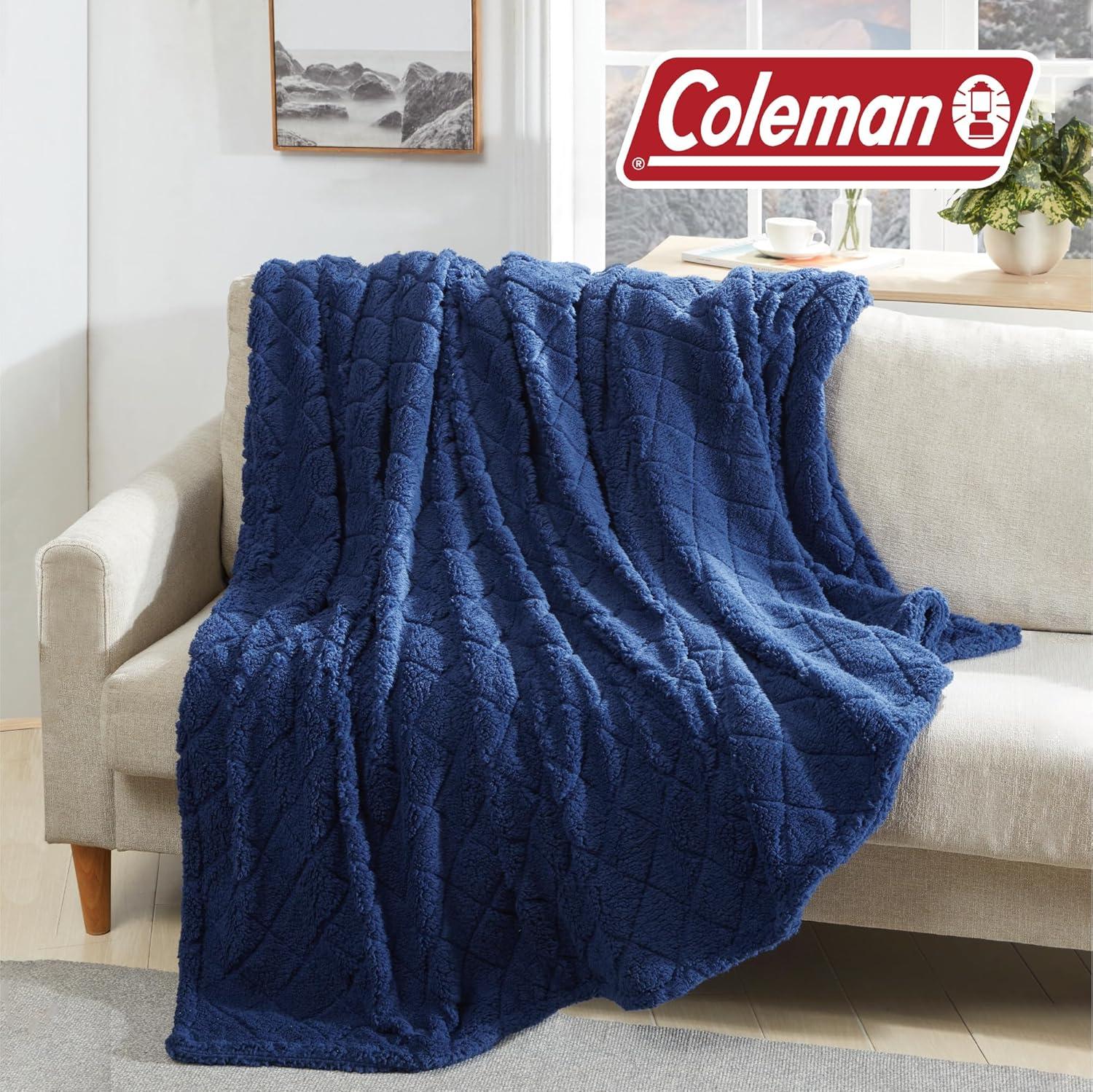 Coleman Diamond Embossed Sherpa Plush Throw Blanket/Coverlet