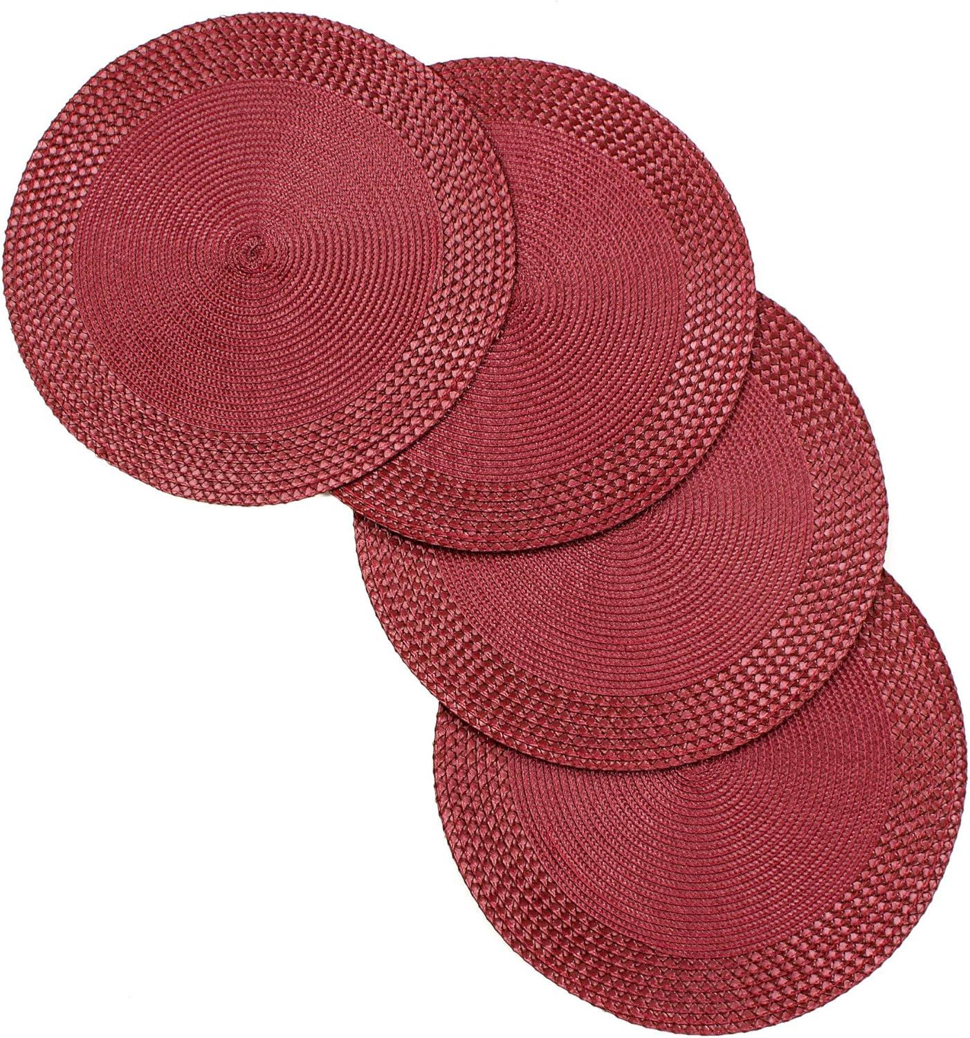 Burgundy Braided Edge 15" Round Fabric Placemats Set of 4