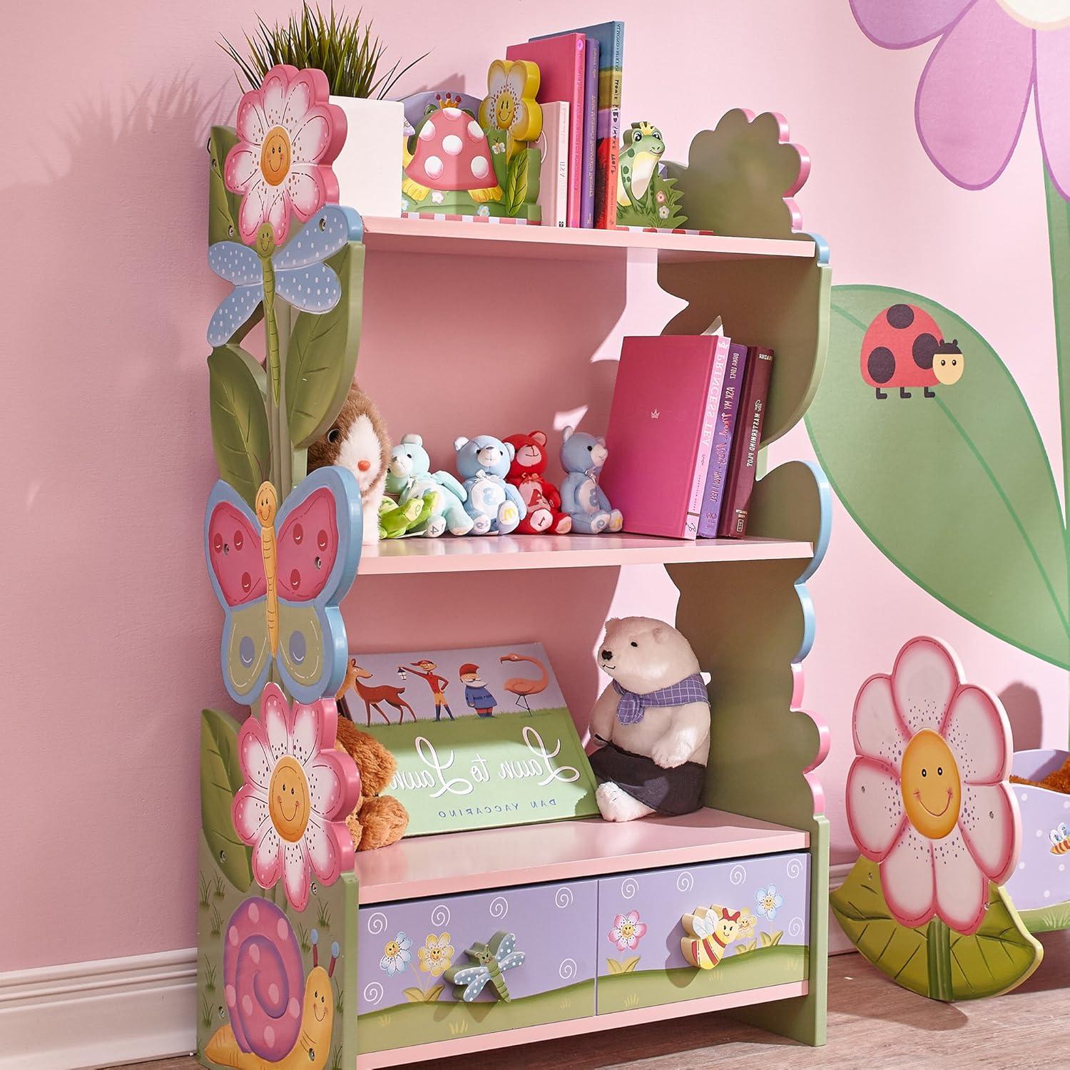 Magic Garden Kids' Multicolor Wooden Bookshelf with Storage Drawers