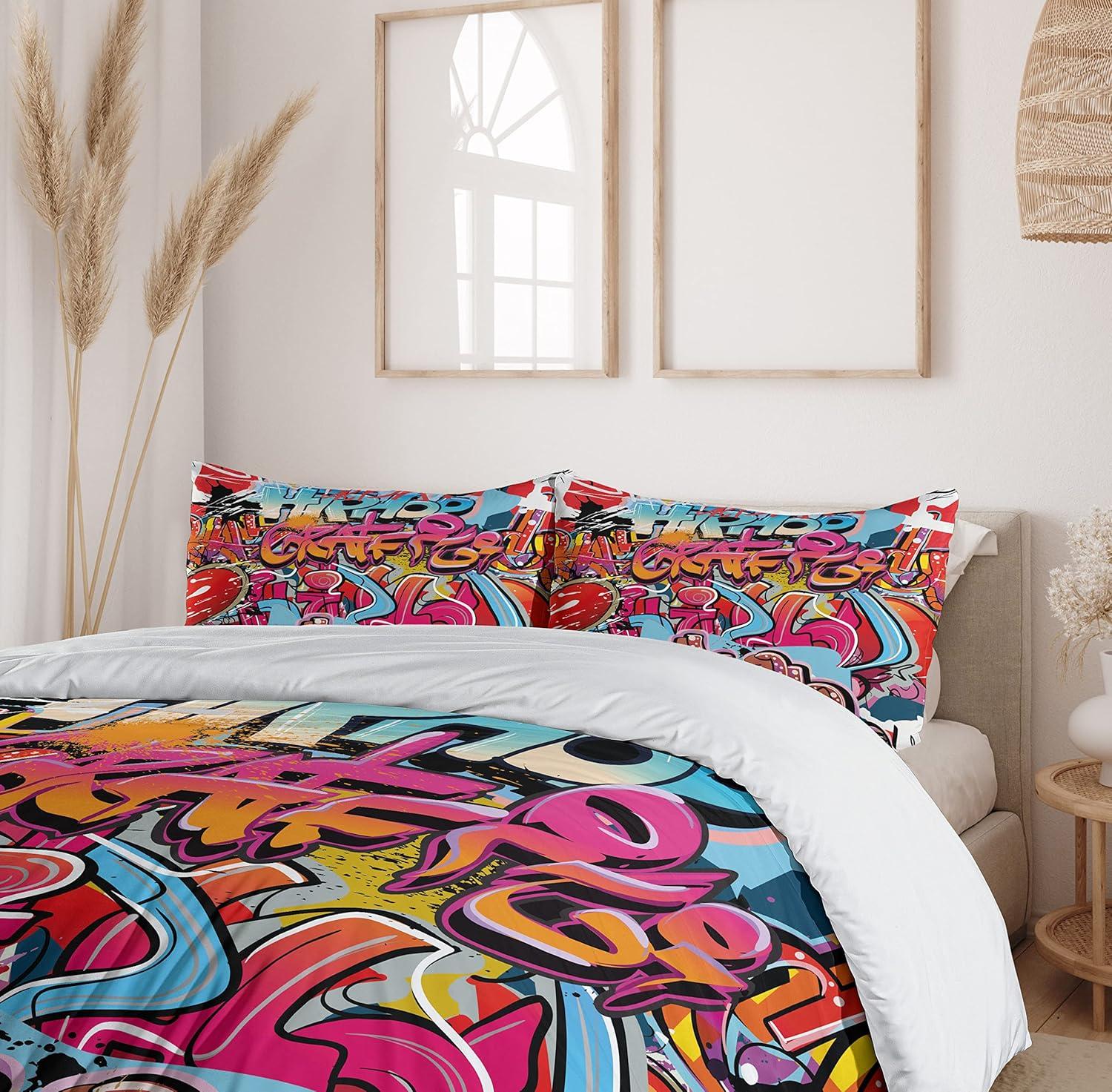 Queen Size Multicolor Graffiti Art Duvet Cover Set