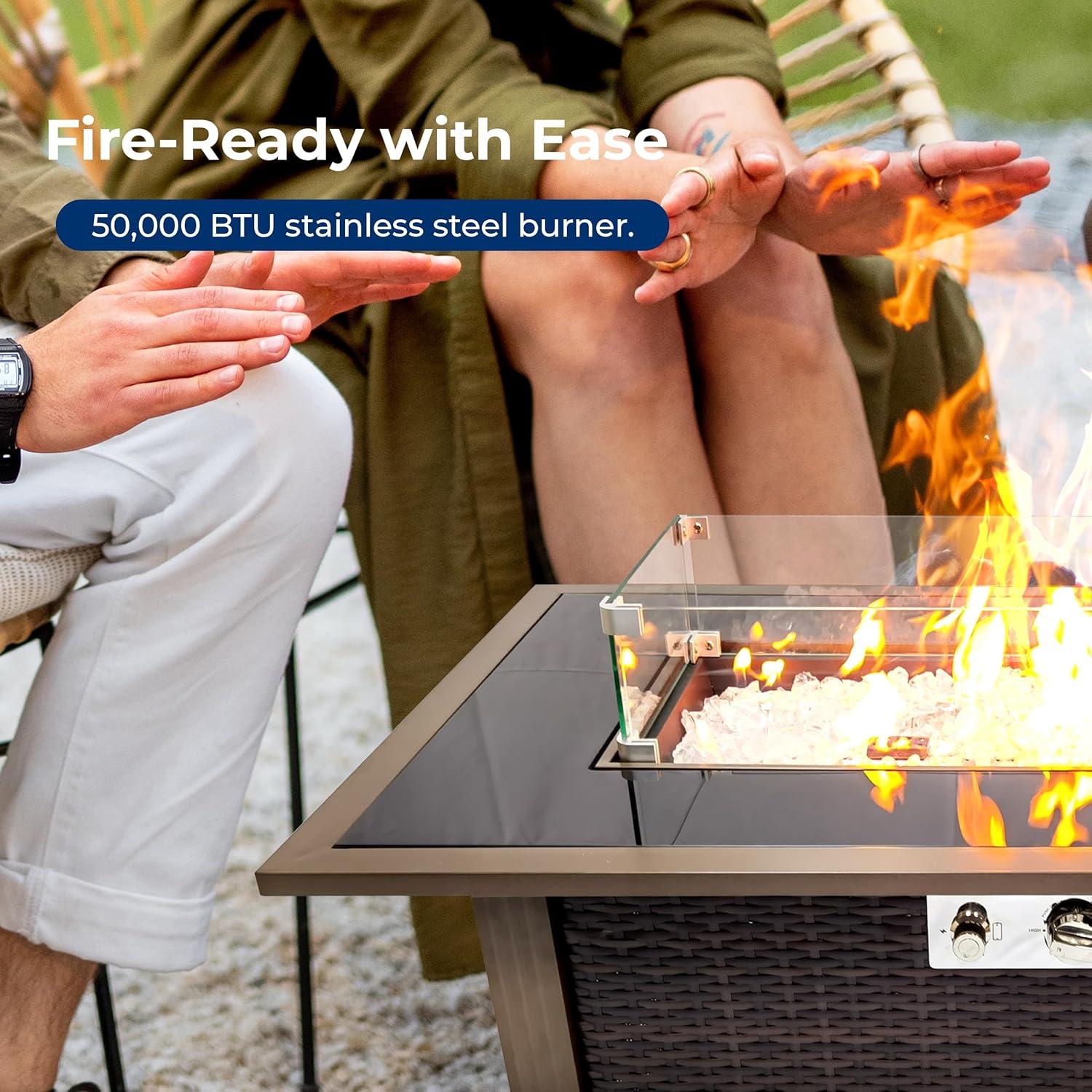 SereneLife 24.8" H x 43.31" W Propane Outdoor Fire Pit Table