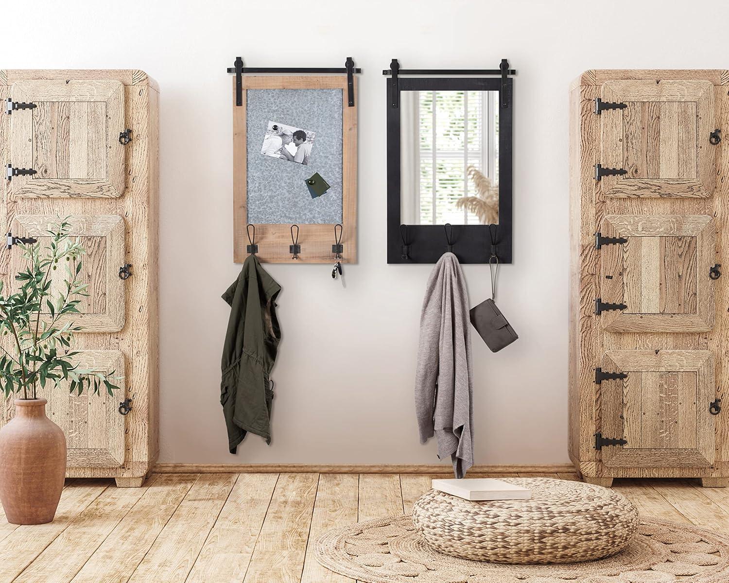 18" x 28" Cates Functional Wall Mirror Black - Kate & Laurel All Things Decor: Rustic Farmhouse, Wooden Frame, No Assembly Required