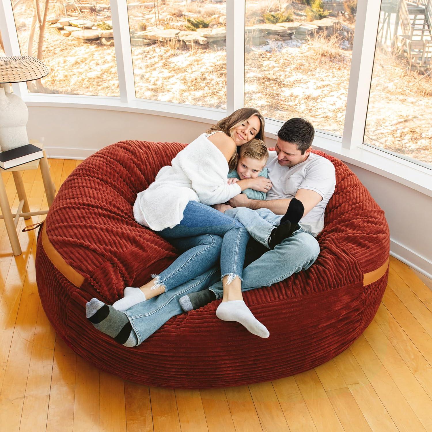 Big Joe Foam Filled Bean Bag Chair with Removable Cover, Corded Plush, Vegan Leather Accents, Medium to XXL Size