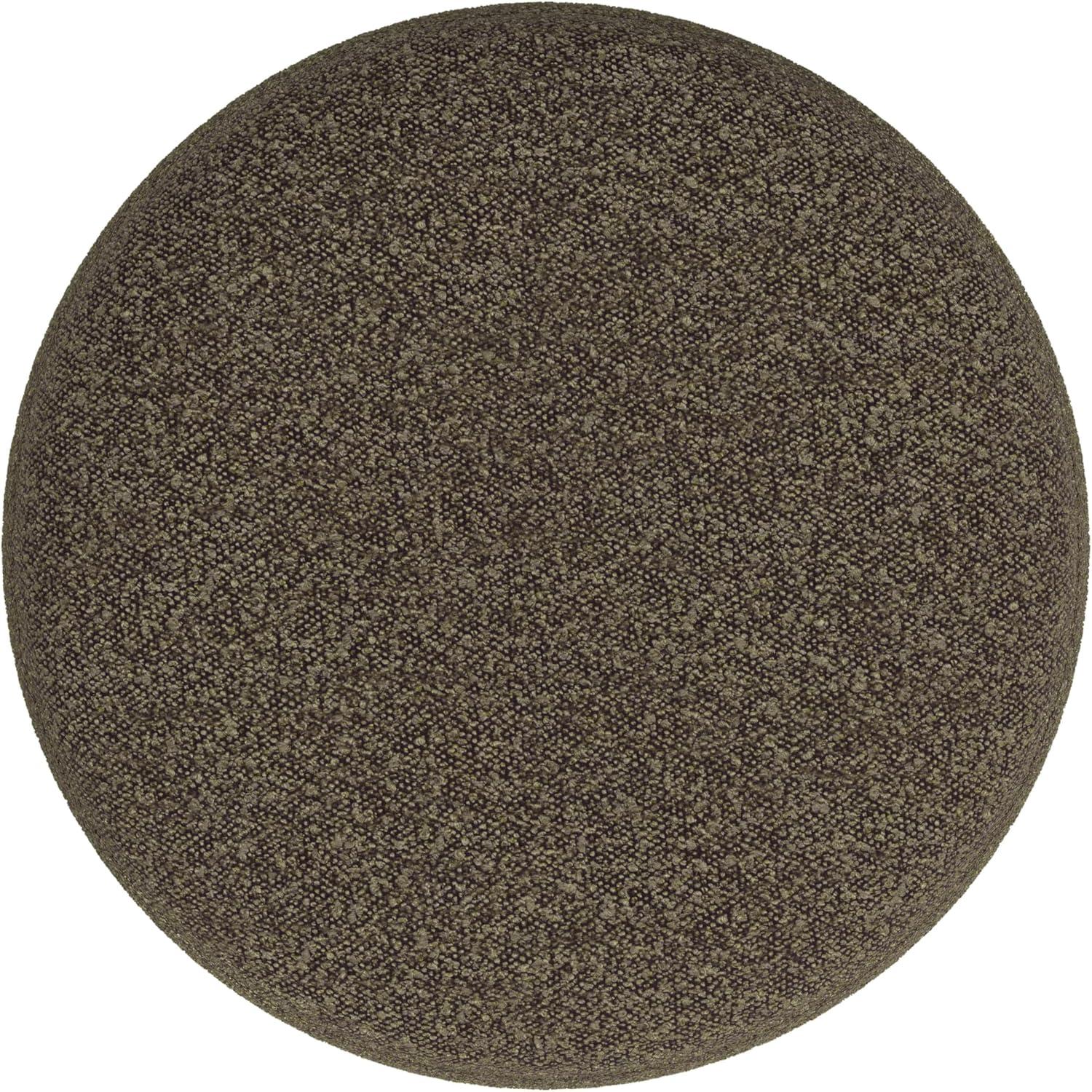 Dark Brown Boucle Round Upholstered Ottoman with Engineered Wood Frame