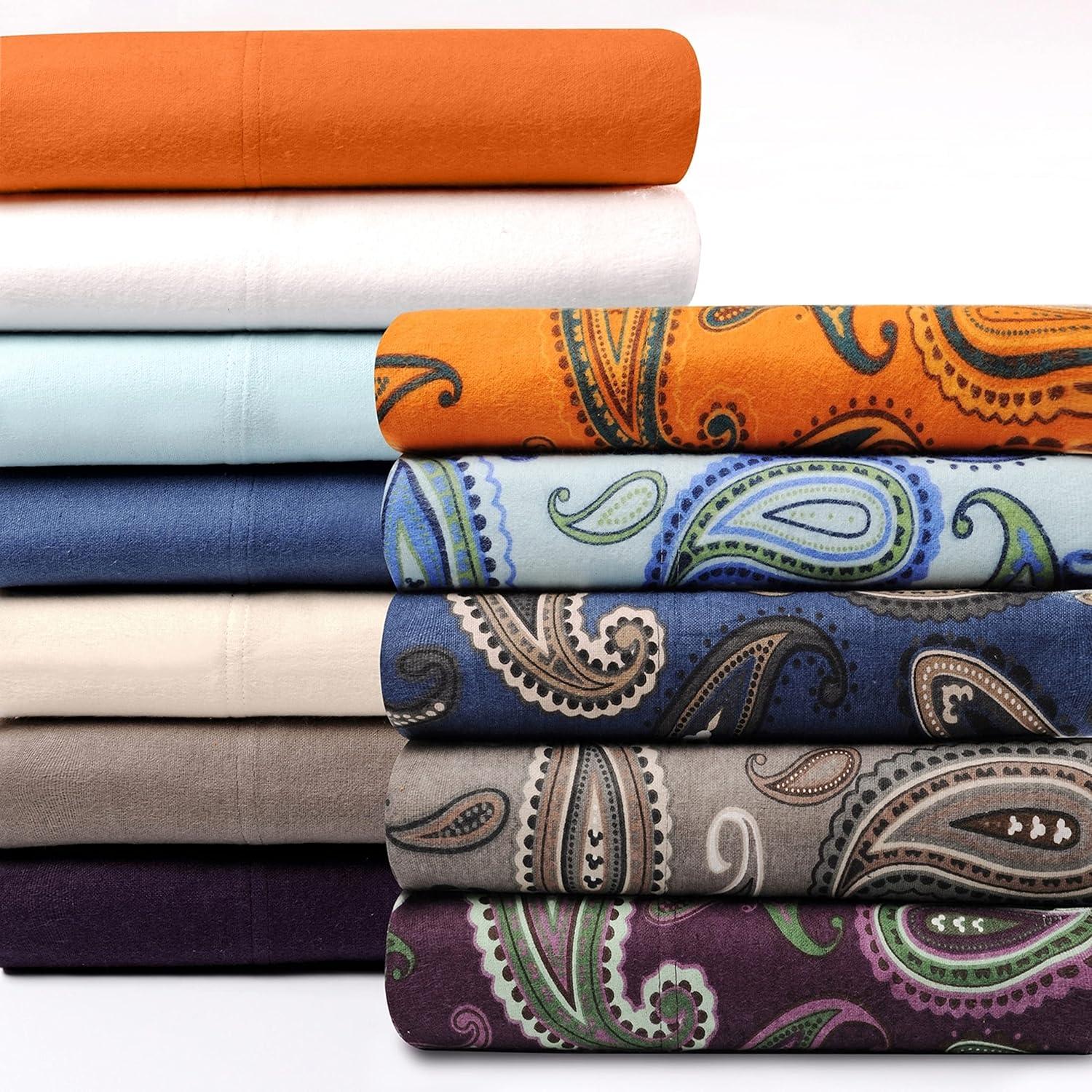 Impressions by Luxor Treasures FLASDPC PANB Cotton Flannel Standard Pillowcase Set Paisley, Navy Blue
