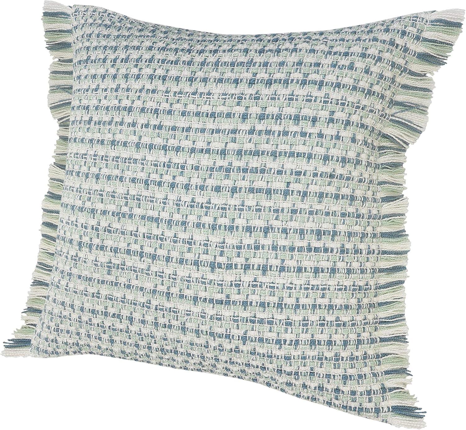 Ox Bay Interwoven Coastal Fringed Indoor/Outdoor Throw Pillow, 24" Square, Blue / Green