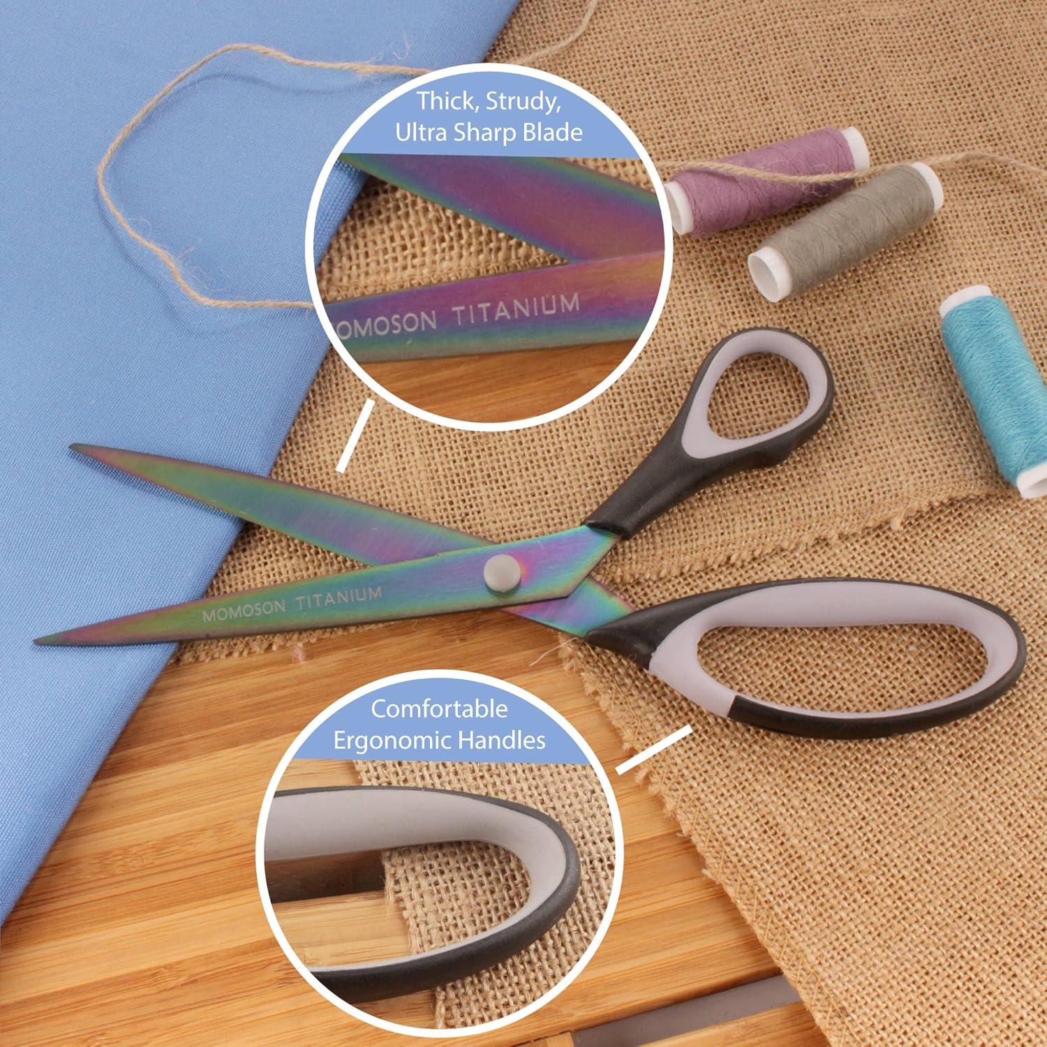 BambooMN Titanium Softgrip Scissors Set - Pinking, Sewing, Arts, Crafts, Office - 1 Set of 4 - Black