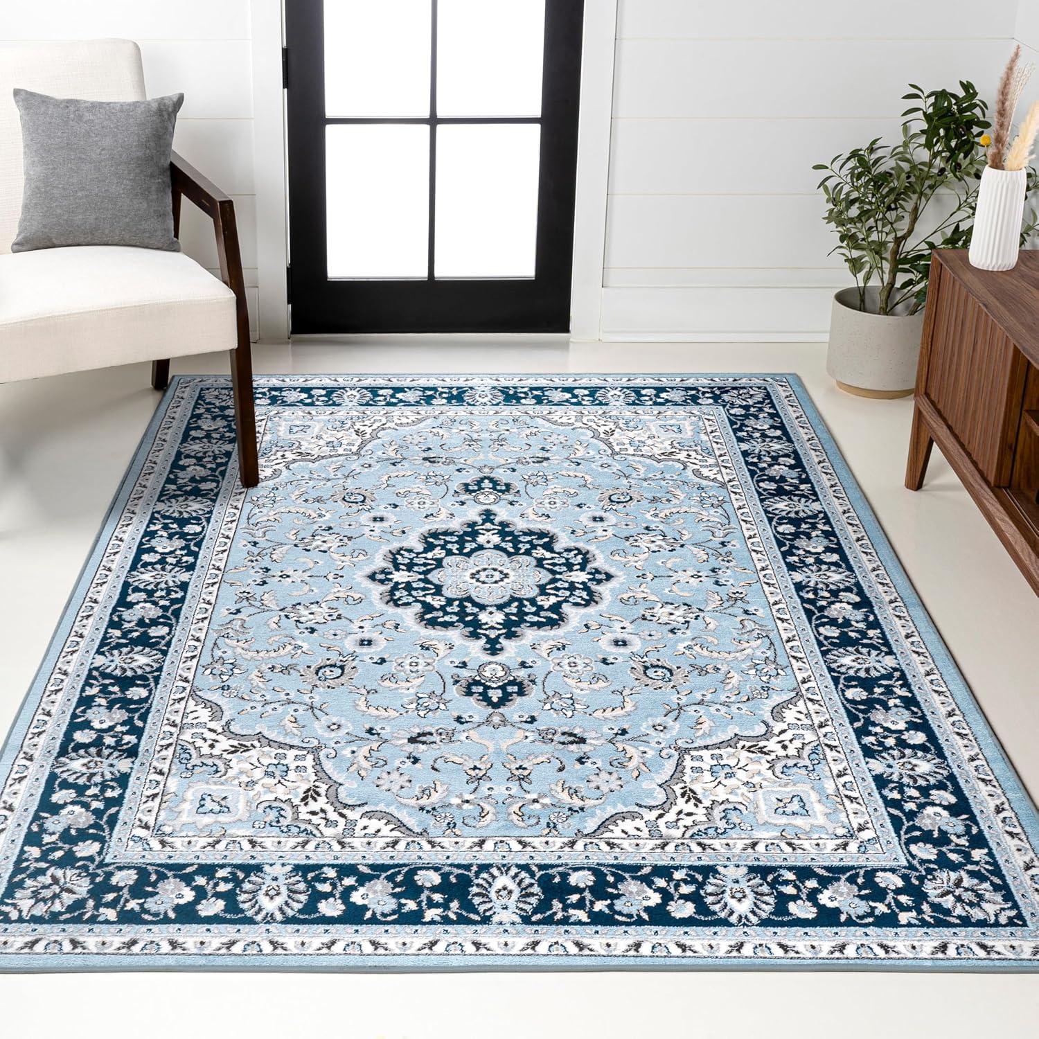 4'x 6' Palmette Modern Persian Floral Area Rug, Blue/Navy - JONATHAN Y
