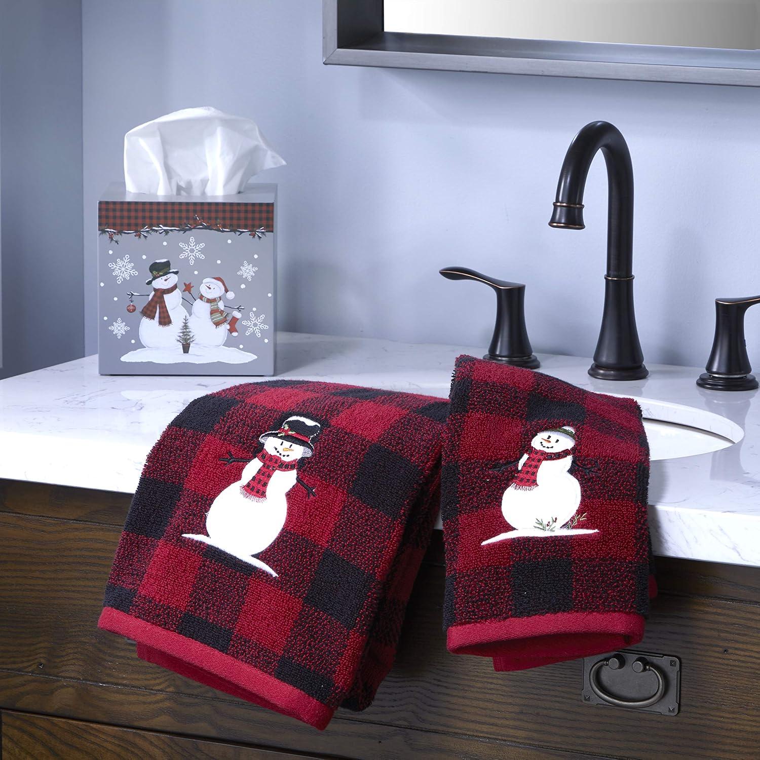 SKL Home 2pc Woodland Winter Hand Towel Set Red : Microfiber, Machine Washable, Non-Slip Backing