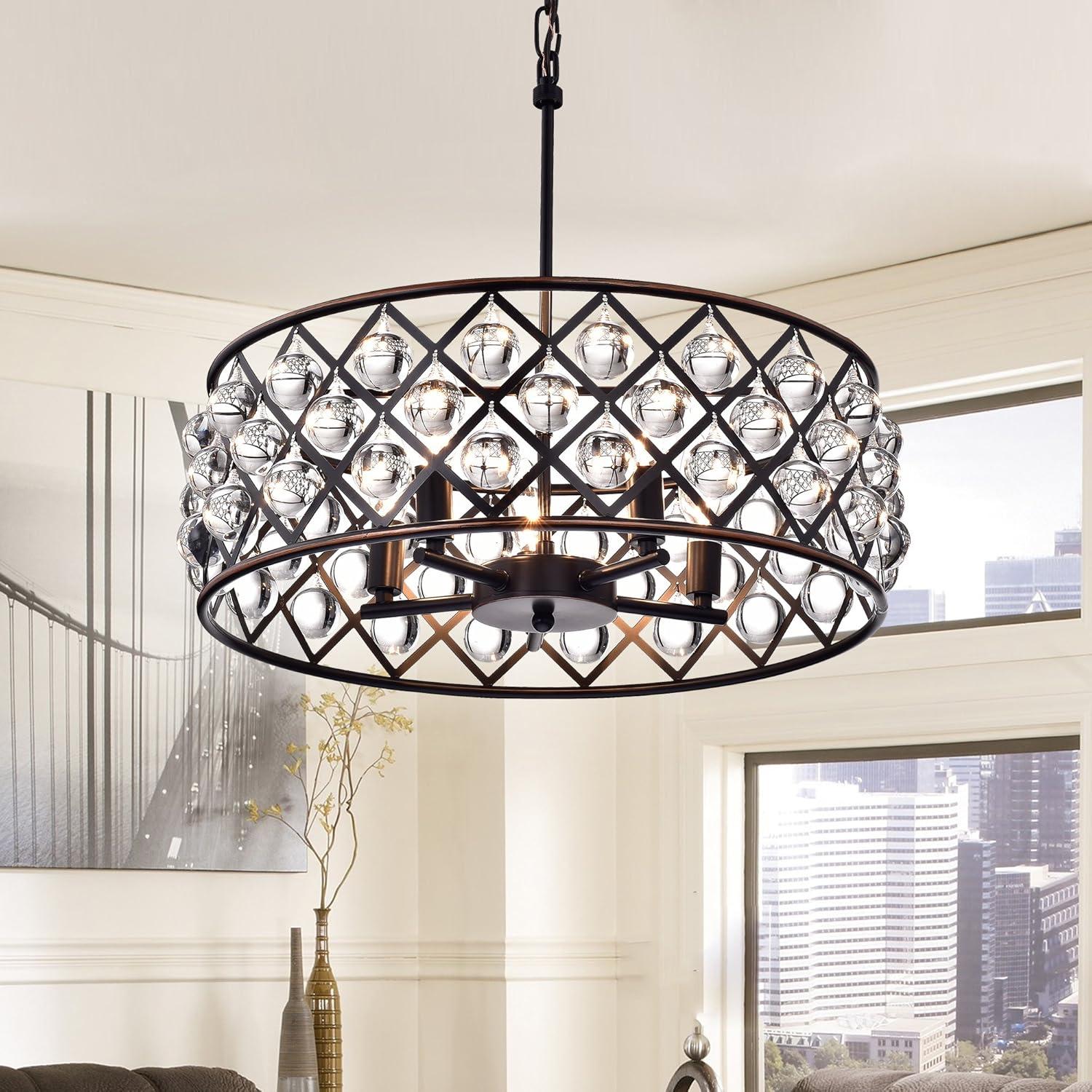 Azha Oil Rubbed Bronze Crystal Sphere 5-Light Drum Chandelier