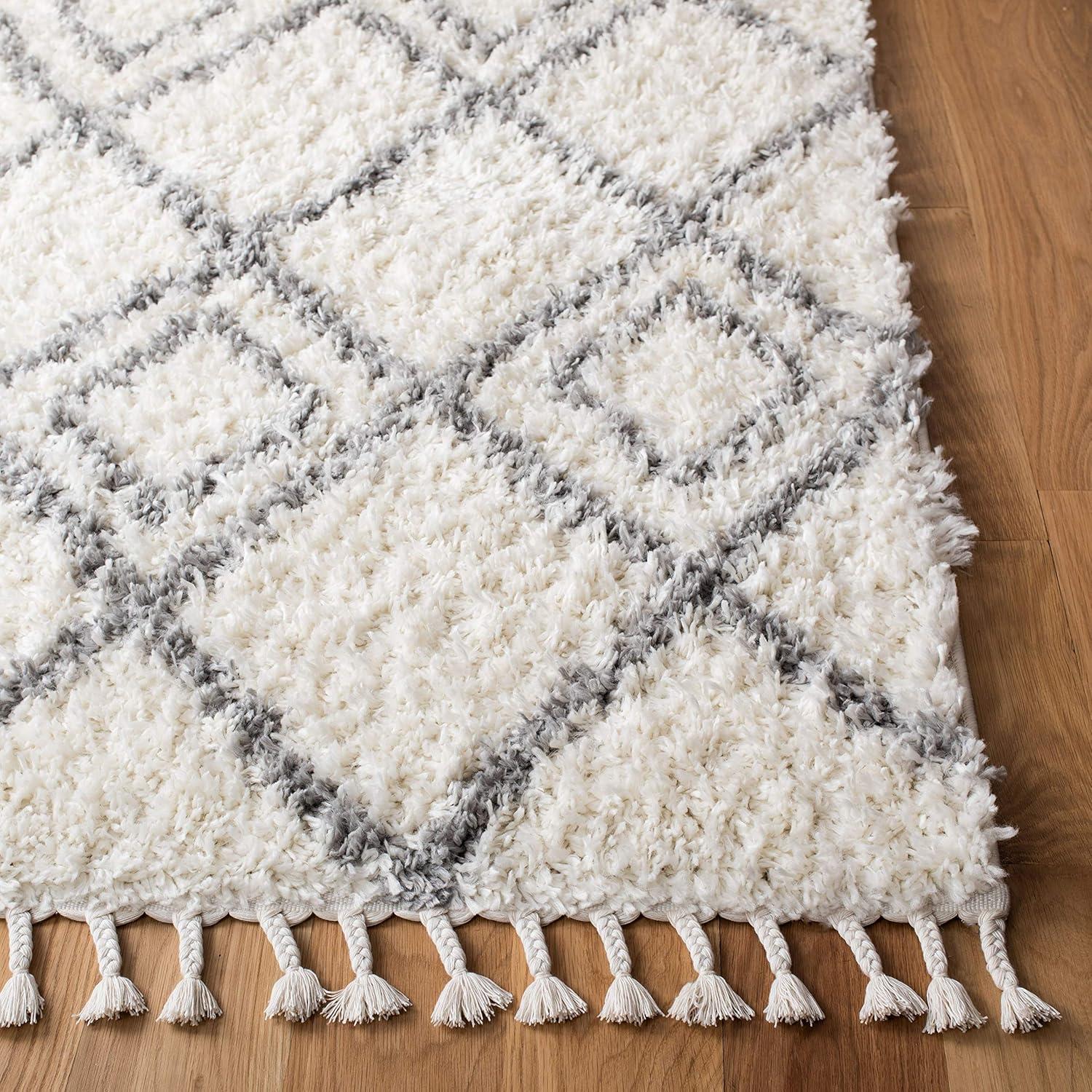 Moroccan Tassel Shag MTS335 Power Loomed Area Rug - Ivory/Light Grey - 5'3"x7'6" - Safavieh.