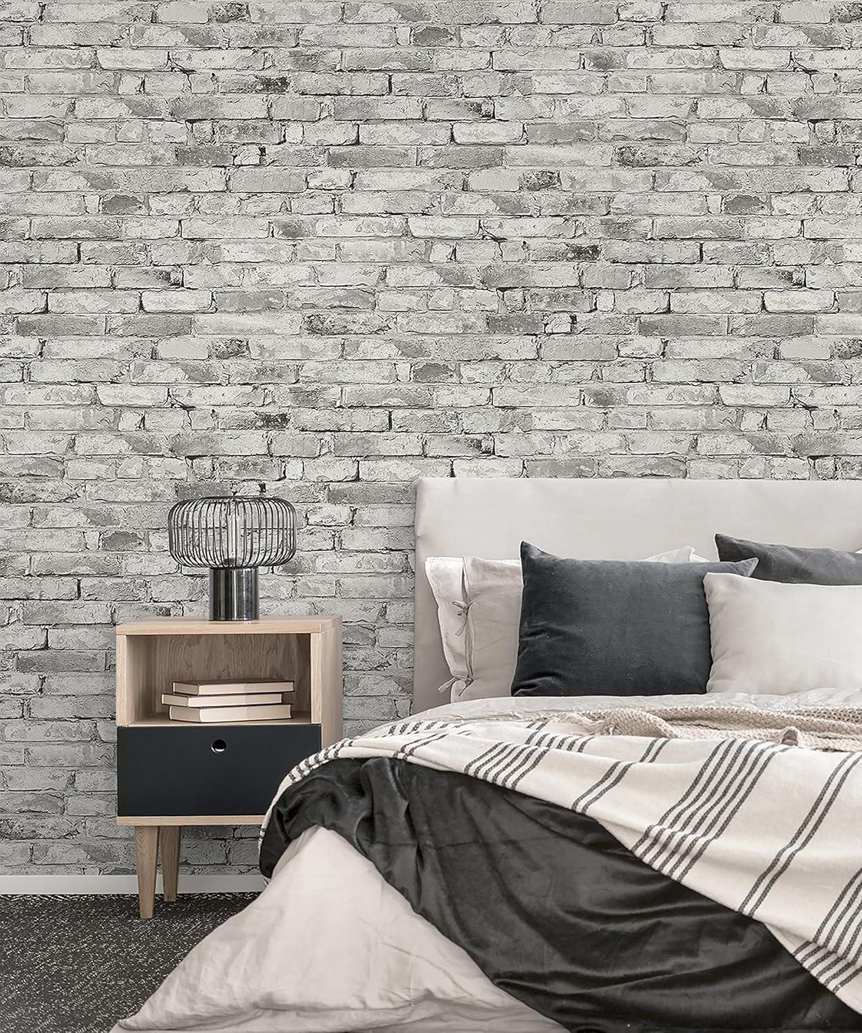 Shadow Gray Vinyl Brick Peel and Stick Wallpaper