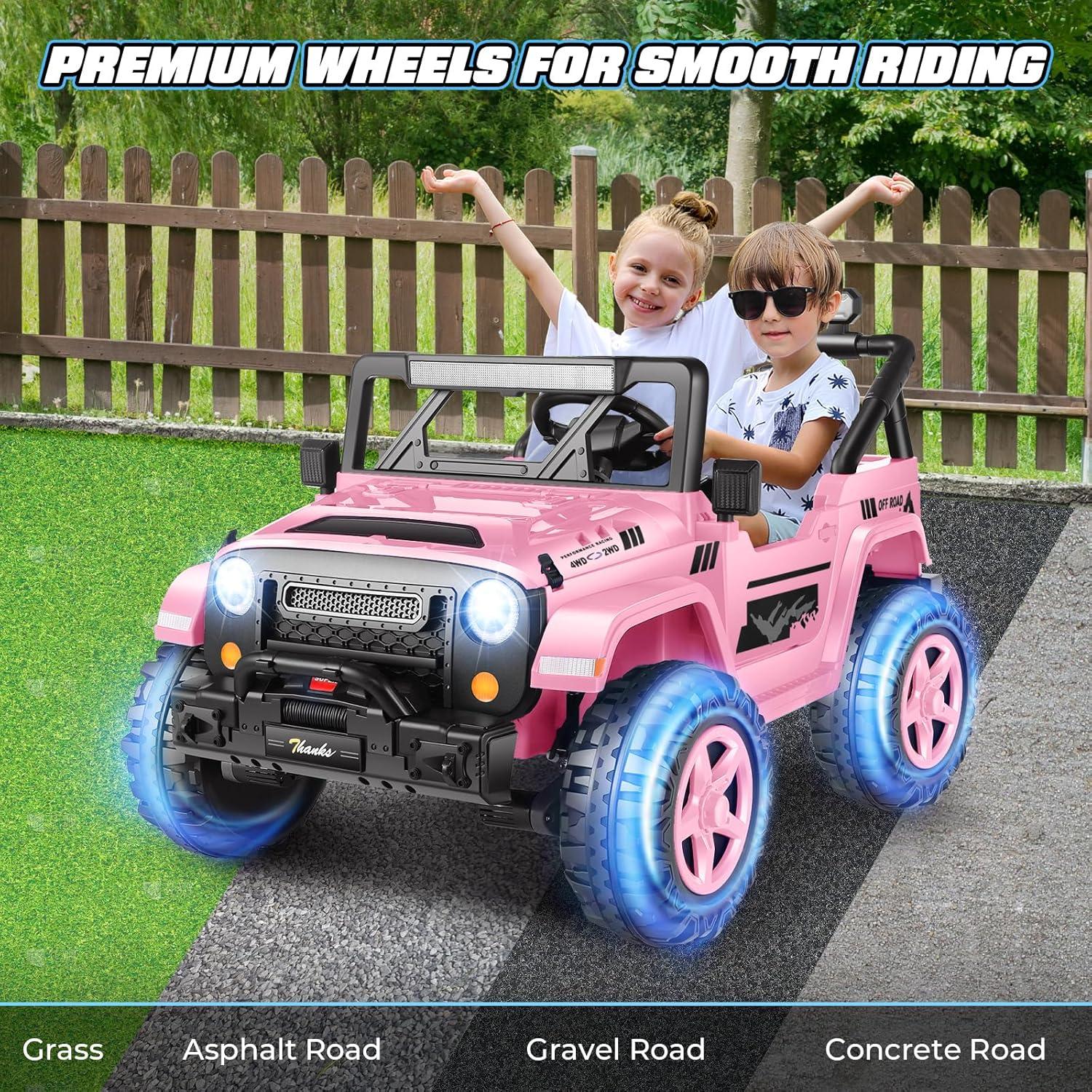 Hikiddo 24V 9Ah Ride on Toy for Big Kids, 2-Seater Powered Ride-on Truck Car with Remote - Pink