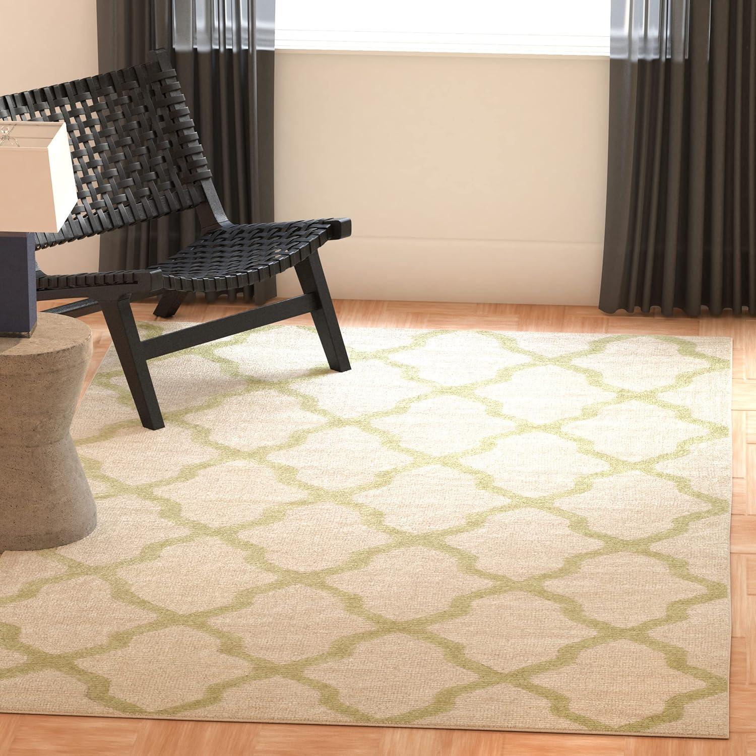 Cannen Geometric Handmade Tufted Wool Ivory/Light Green Area Rug