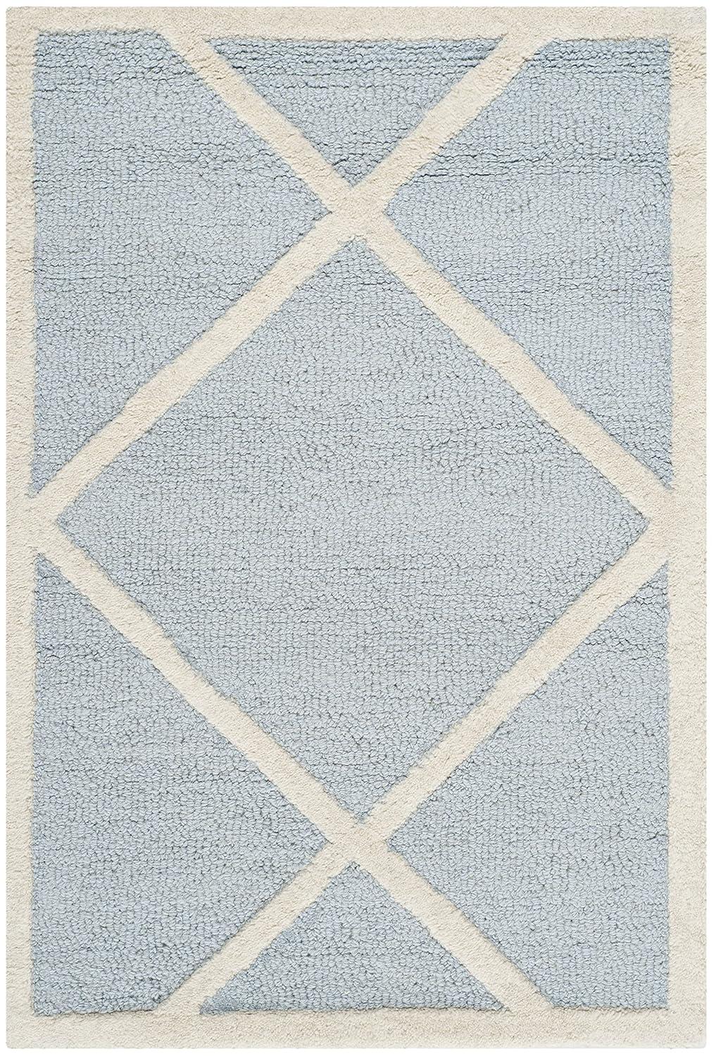 SAFAVIEH Cambridge Kennedy Geometric Diamonds Wool Area Rug, Light Blue/Ivory, 2' x 3'
