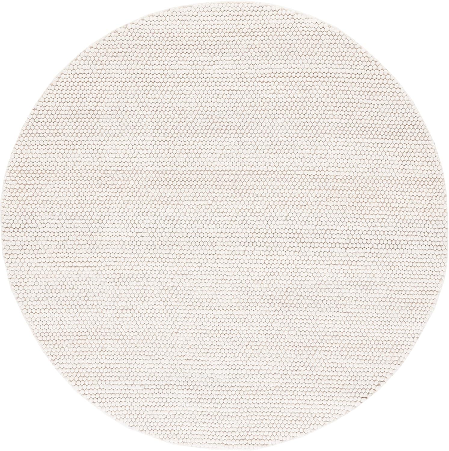 Ivory Round Hand-Tufted Wool Braided Area Rug