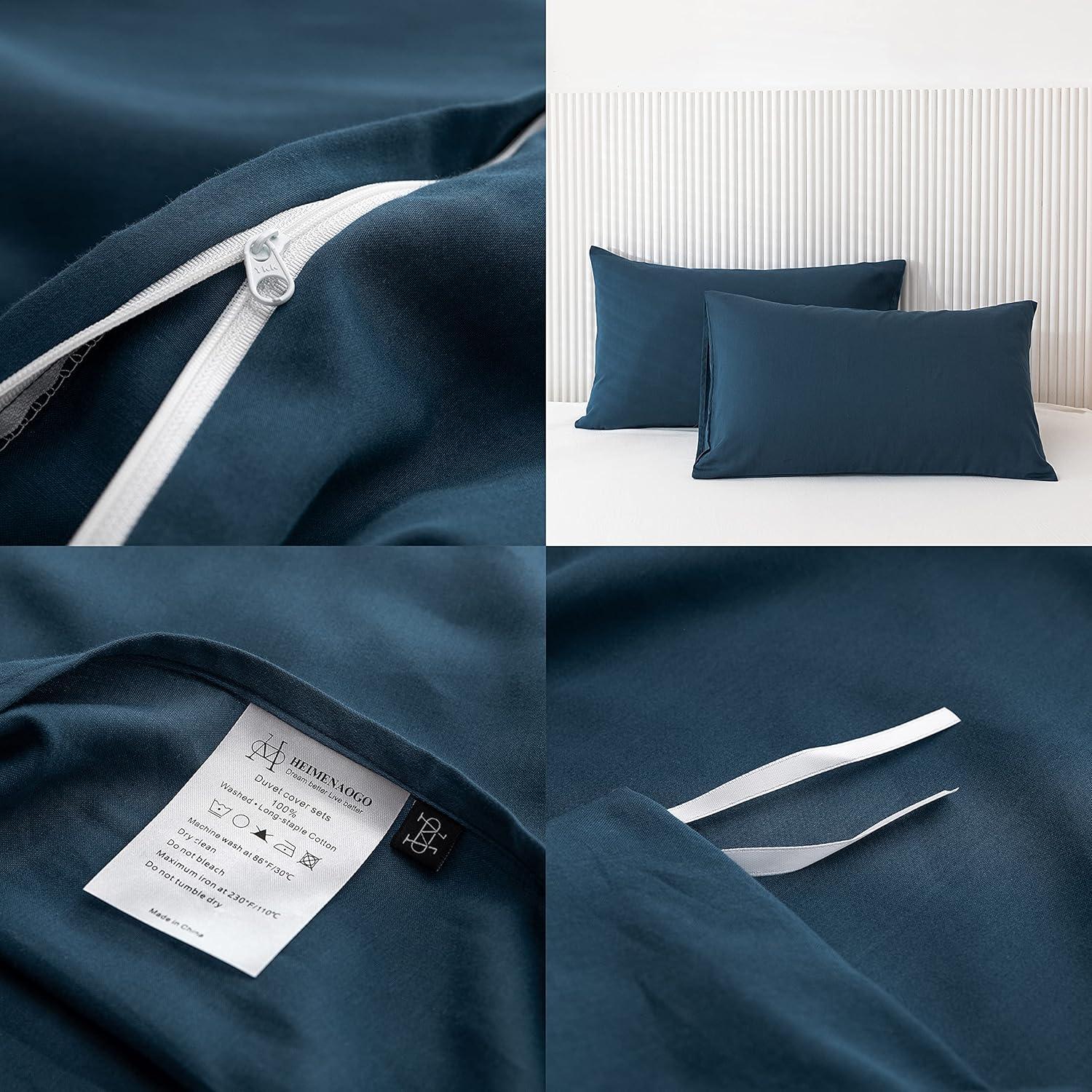 HeimenAogo Egyptian Cotton Duvet Cover Set Queen, Ultra Soft and Breathable Comforter Cover with Zipper Closure, High Thread Count Long Staple Cotton Blanket Cover 3pcs Ensign Blue