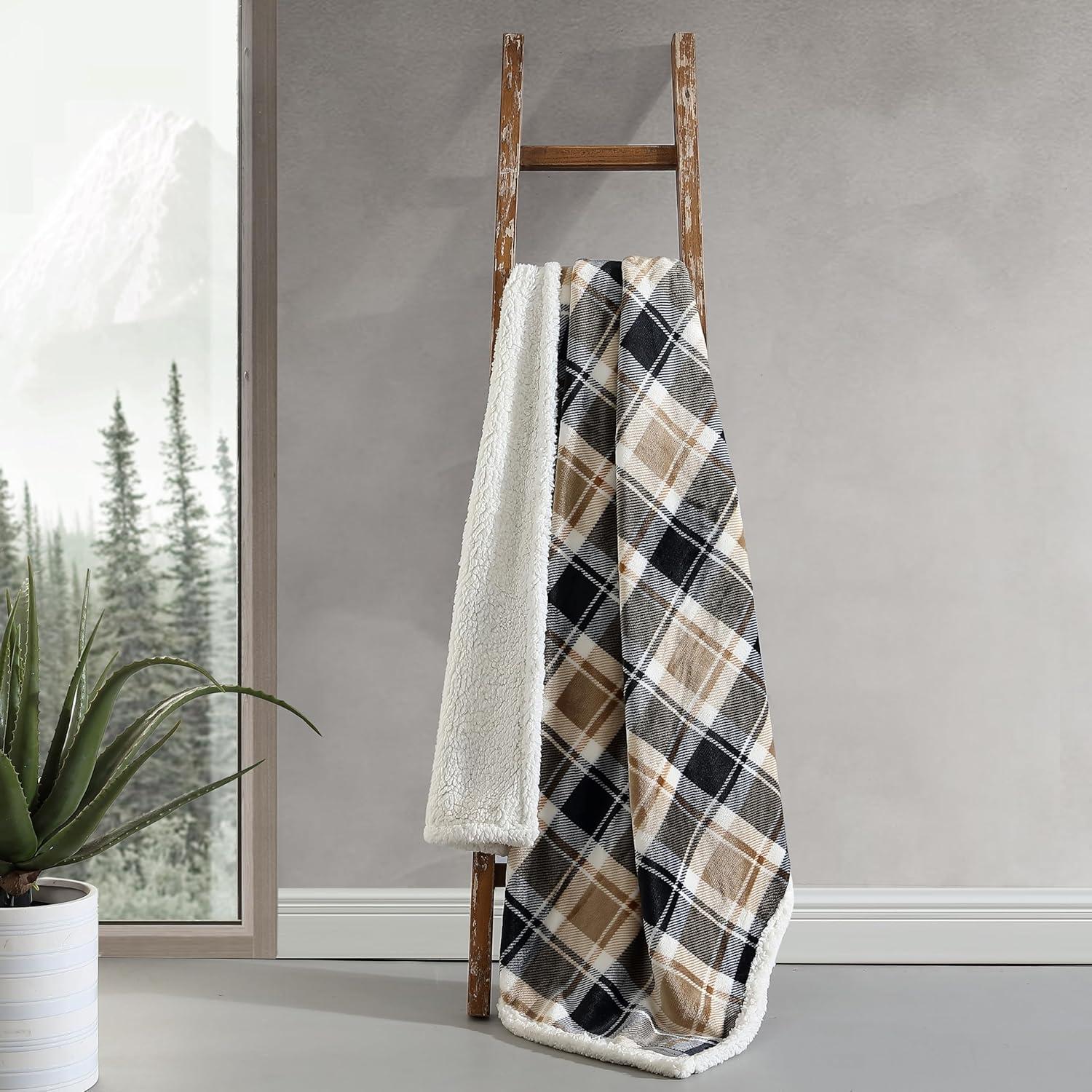 Eddie Bauer Printed Plush Fleece/Sherpa Throw Blankets