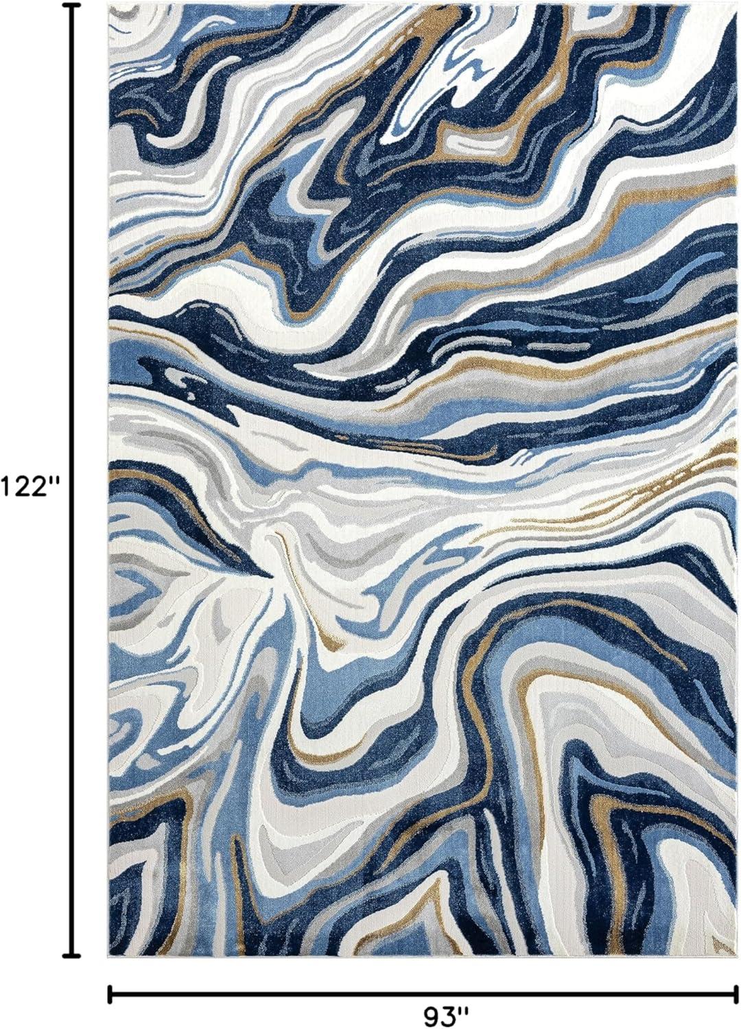 Abani Regal Collection Area Rug - Blue/Grey Abstract Wavy Design - 8' x 10' - Easy to Clean - Durable for Kids and Pets - Non-Shedding - Medium Pile - Soft Feel - for Living Room, Bedroom & Office
