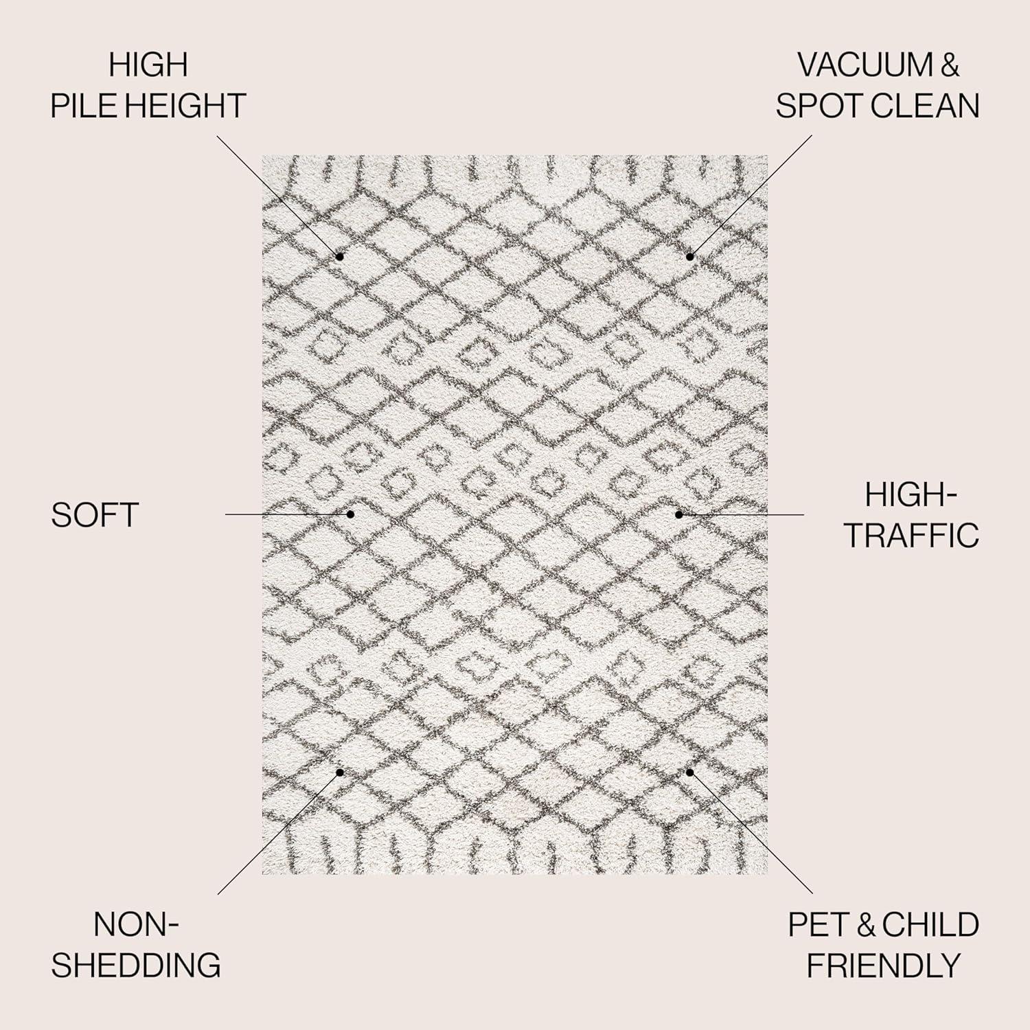 8'x10' Algaida Moroccan Diamond Shag Area Rug, Beige/Dark Gray - JONATHAN Y