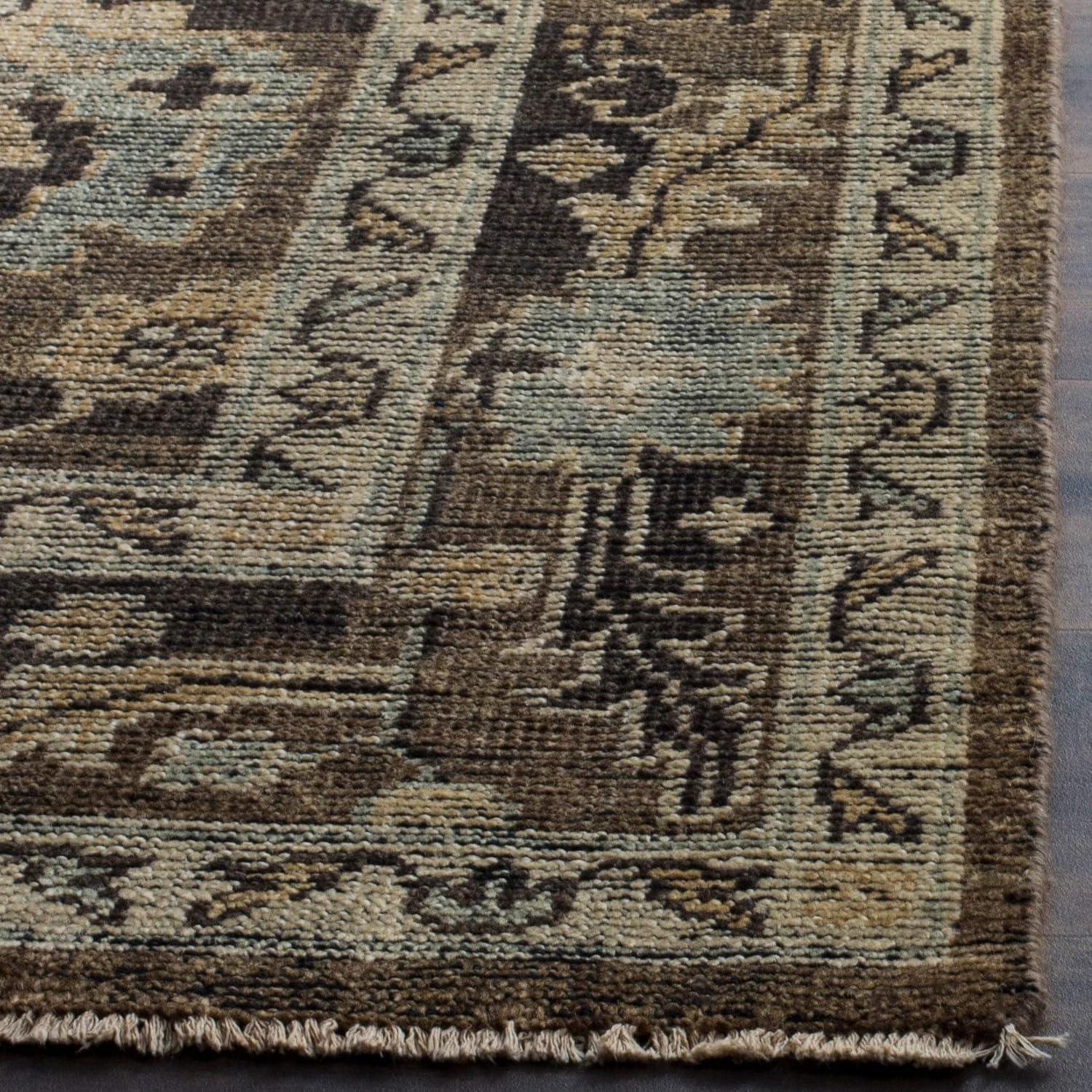 Hand-Knotted Brown Wool Floral Motif 6' x 9' Area Rug