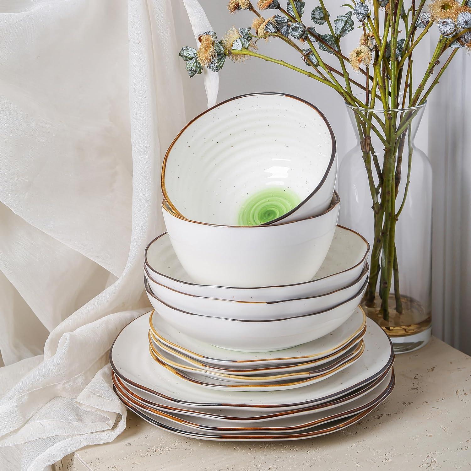Christian Siriano Luma 32-Piece Dinnerware Set Porcelain, Service for 8, Green