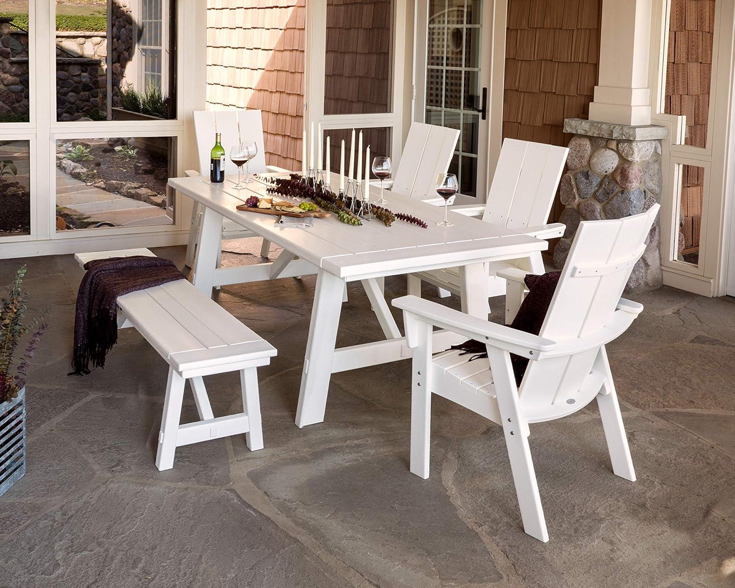 Modern Curveback Adirondack 6-Piece Rustic Farmhouse Dining Set with Bench