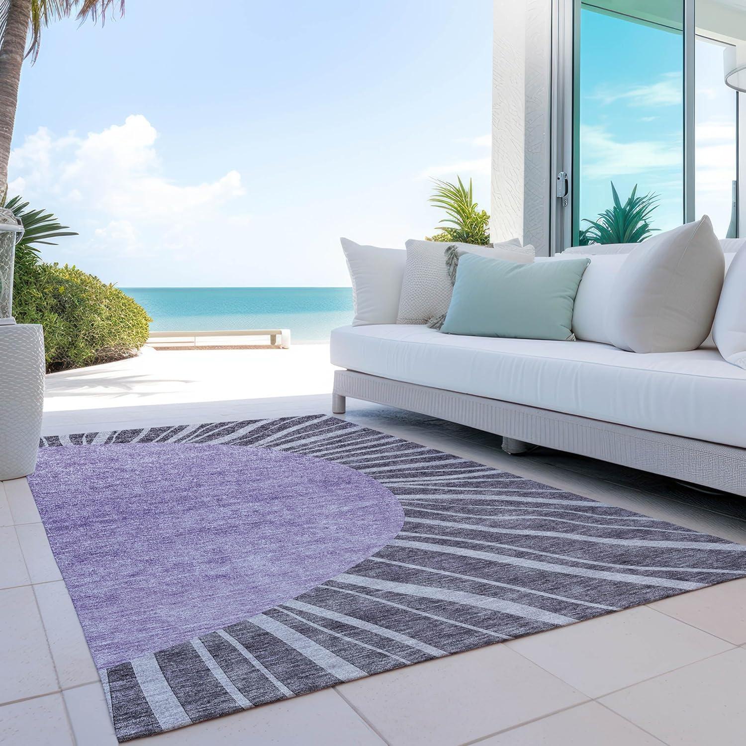 Purple Abstract Machine Washable Indoor Outdoor Area Rug