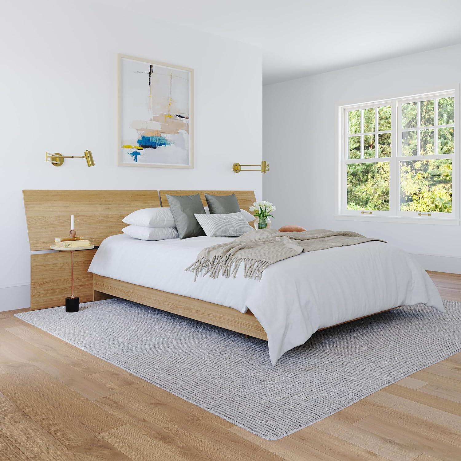 Nexera Kabane Platform Bed with Panoramic Headboard, Natural Maple