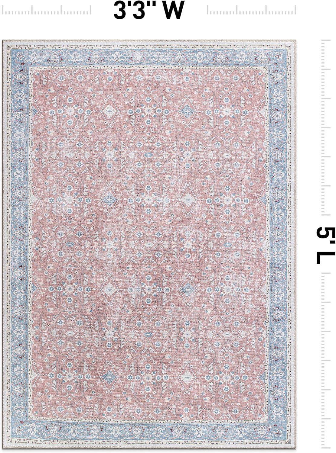 Rugshop Transitional Bordered Floral Stain Resistant Flat Weave Eco Friendly Premium Recycled Machine Washable Area Rug 3'3"x5' Rust